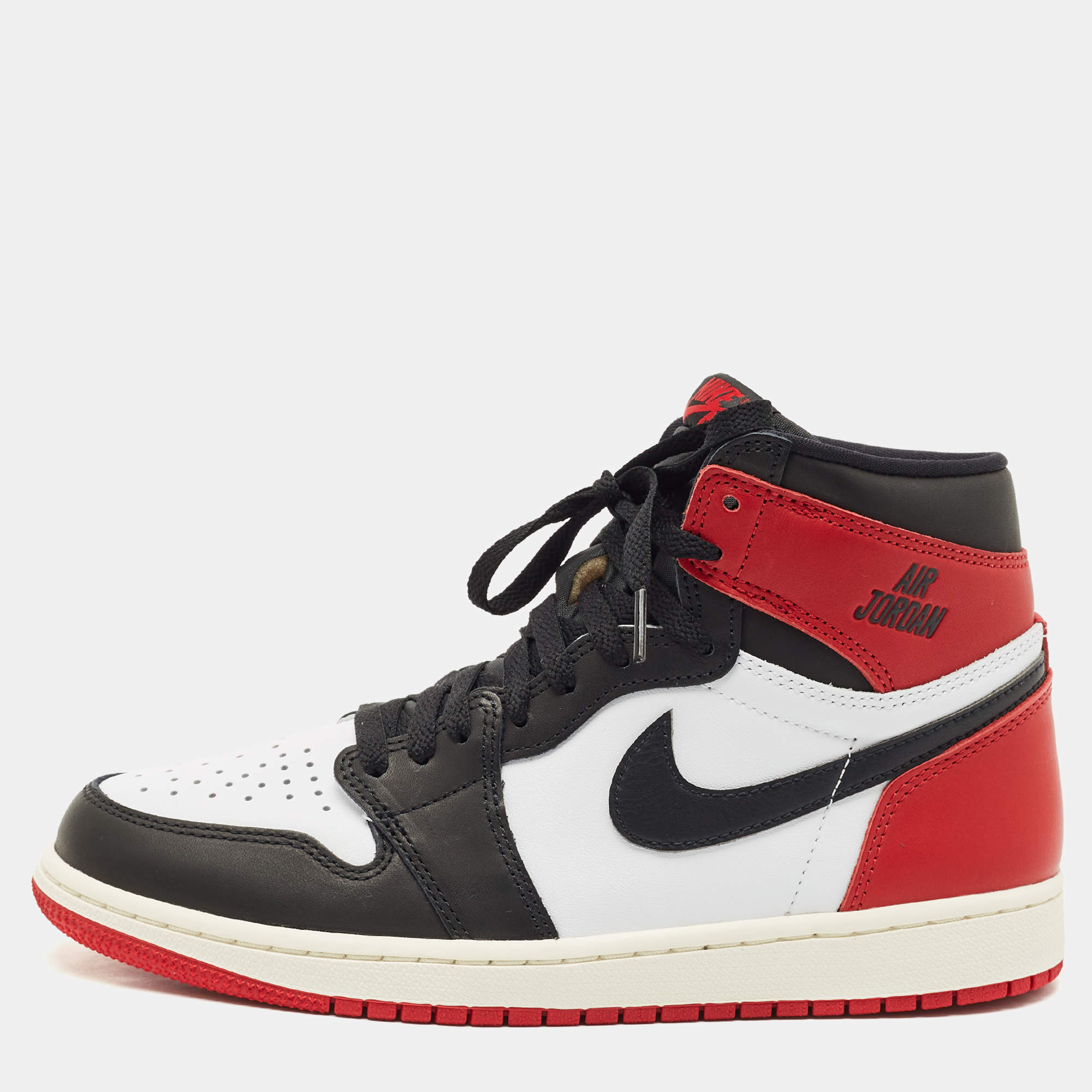 Pre Owned Air Jordans Multicolor Leather Jordan 1 Retro High OG Black Toe Reimagined Sneakers Size 42