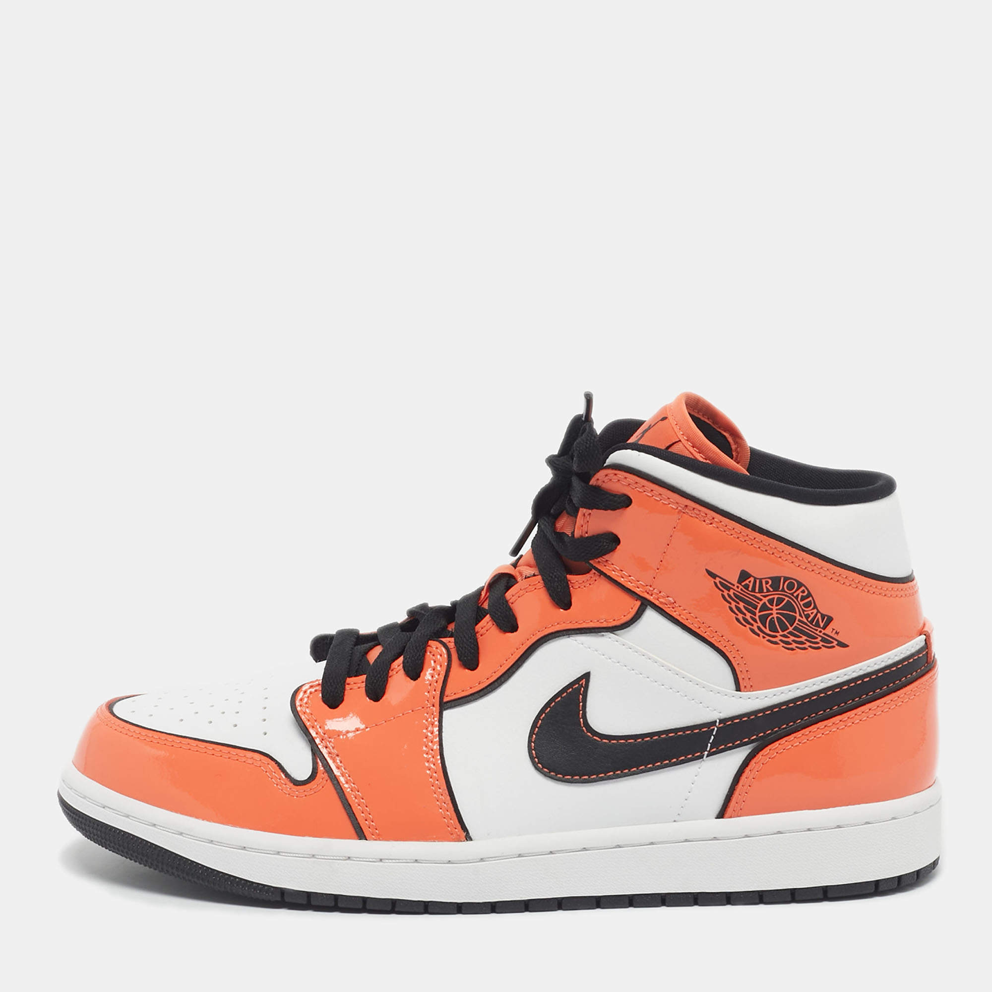 Pre Owned Air Jordans Multicolor Patent and Leather Jordan 1 Mid SE Turf Orange Sneakers Size 44.5