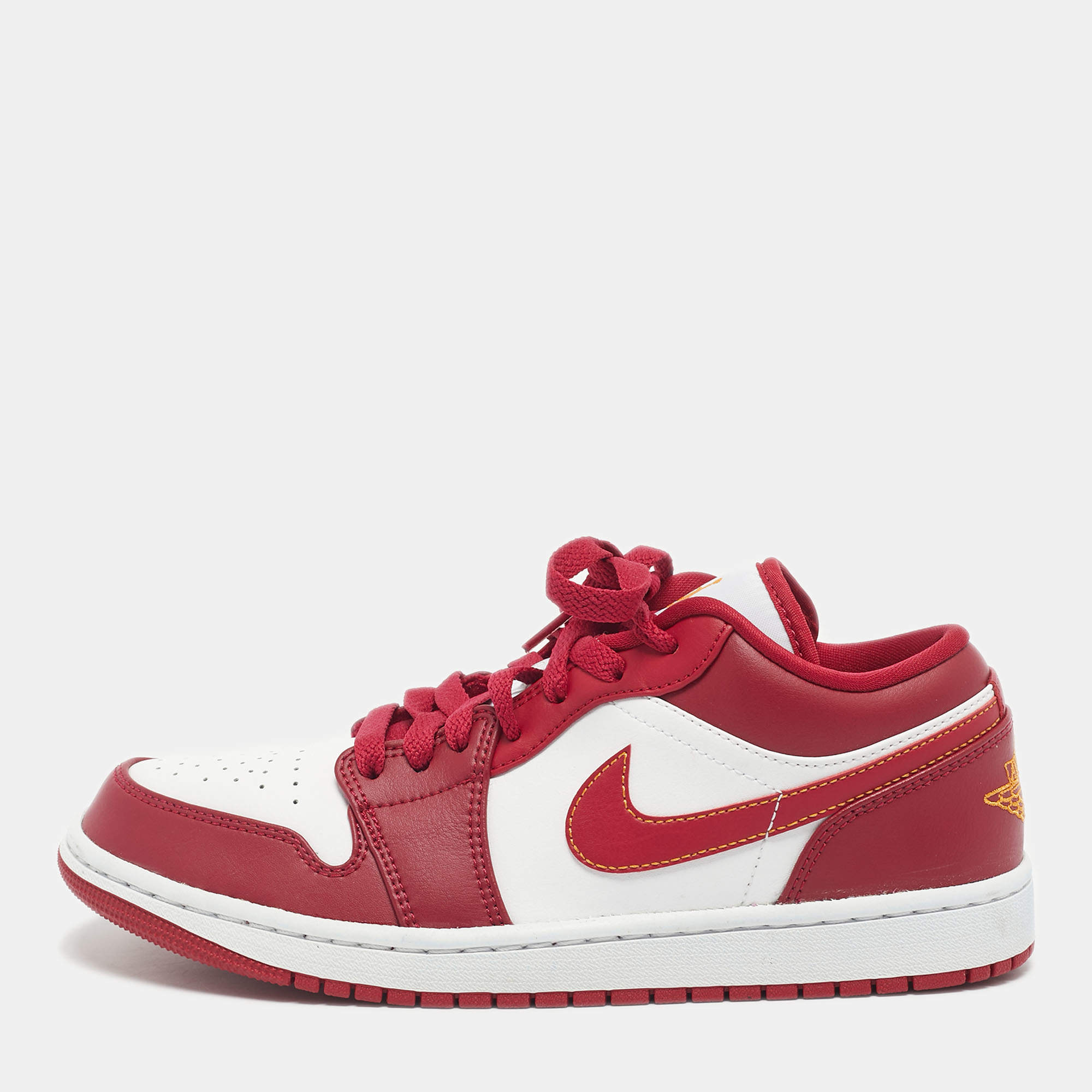 Pre Owned Air Jordans Red/White Leather Jordan 1 Low Cardinal Red Sneakers Size 42