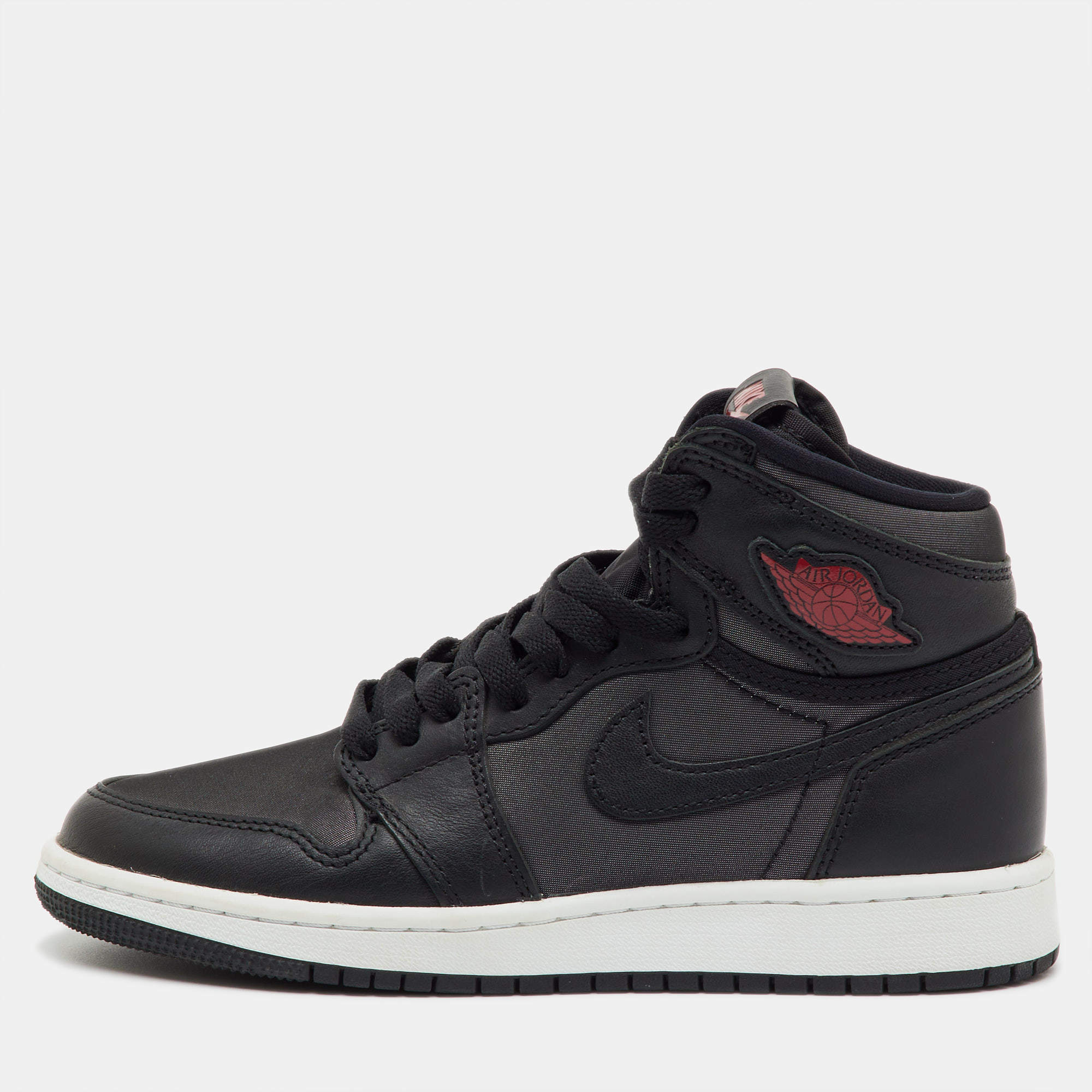 Pre Owned Air Jordans Black Leather and Fabric Jordan 1 Retro High OG GS Sneakers Size 36.5