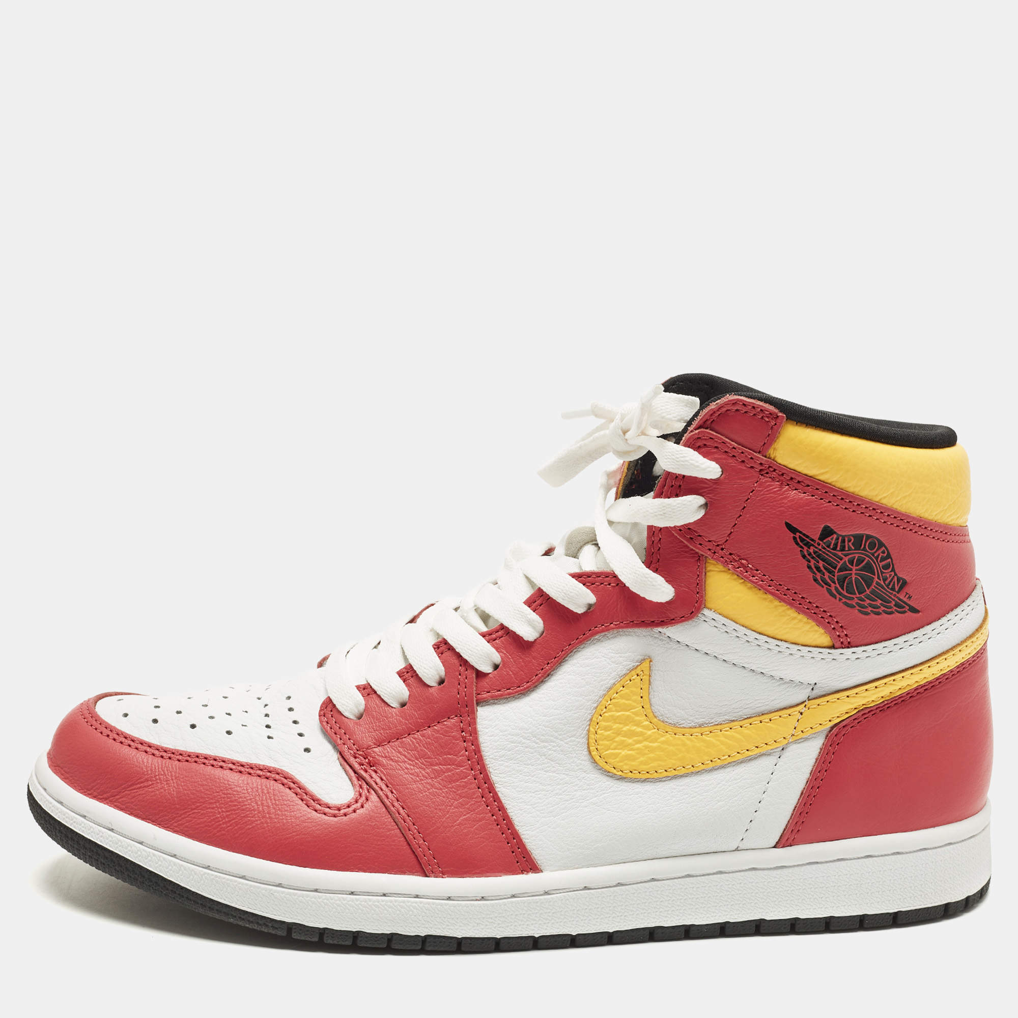 Pre Owned Air Jordans Jordan 1 Retro High OG Light Fusion Red Size 45.5 Multicolor Leather High Top Sneakers