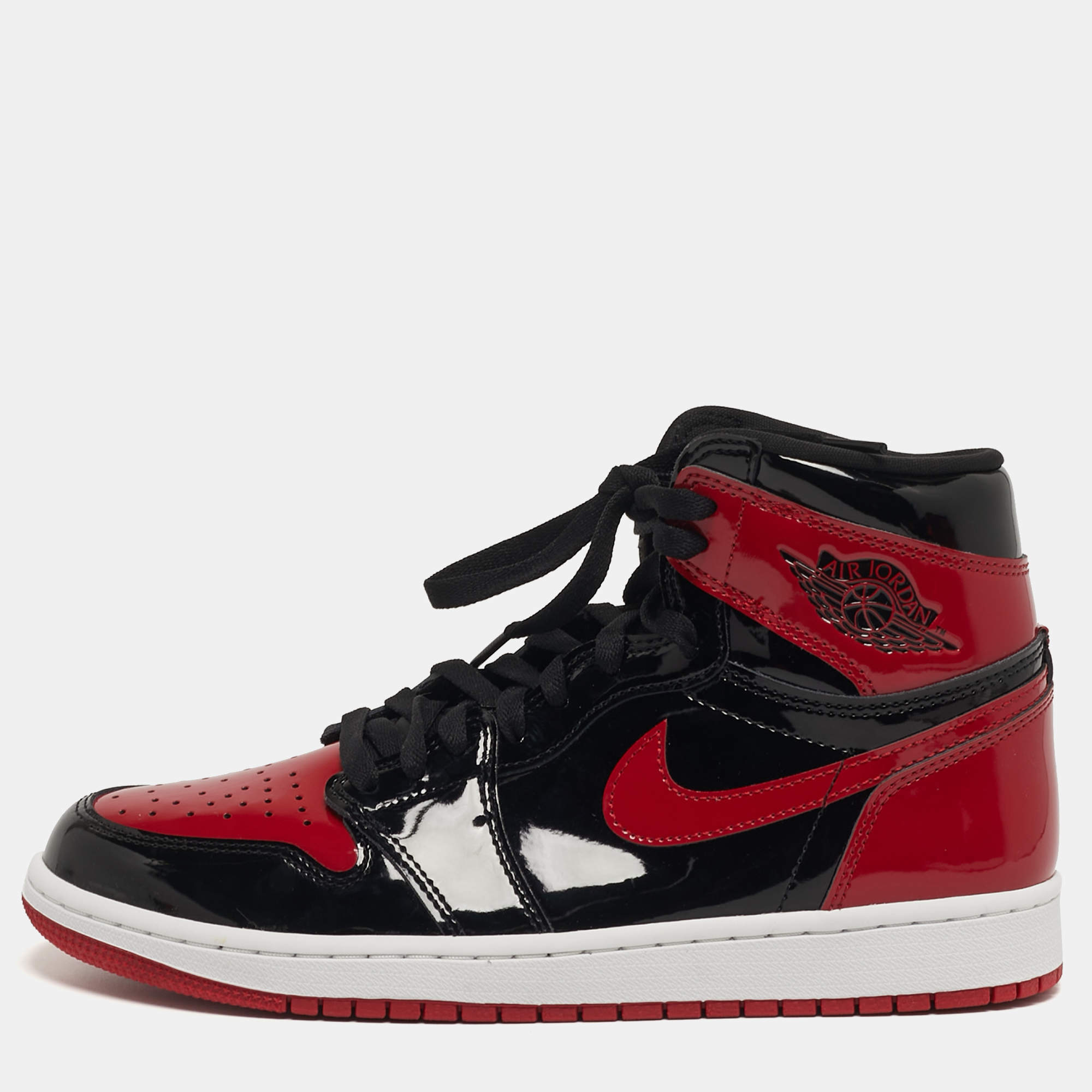 Pre Owned Air Jordans Jordan 1 Retro OG Bred Size 42.5 Black /Red Patent Leather High Top Sneakers
