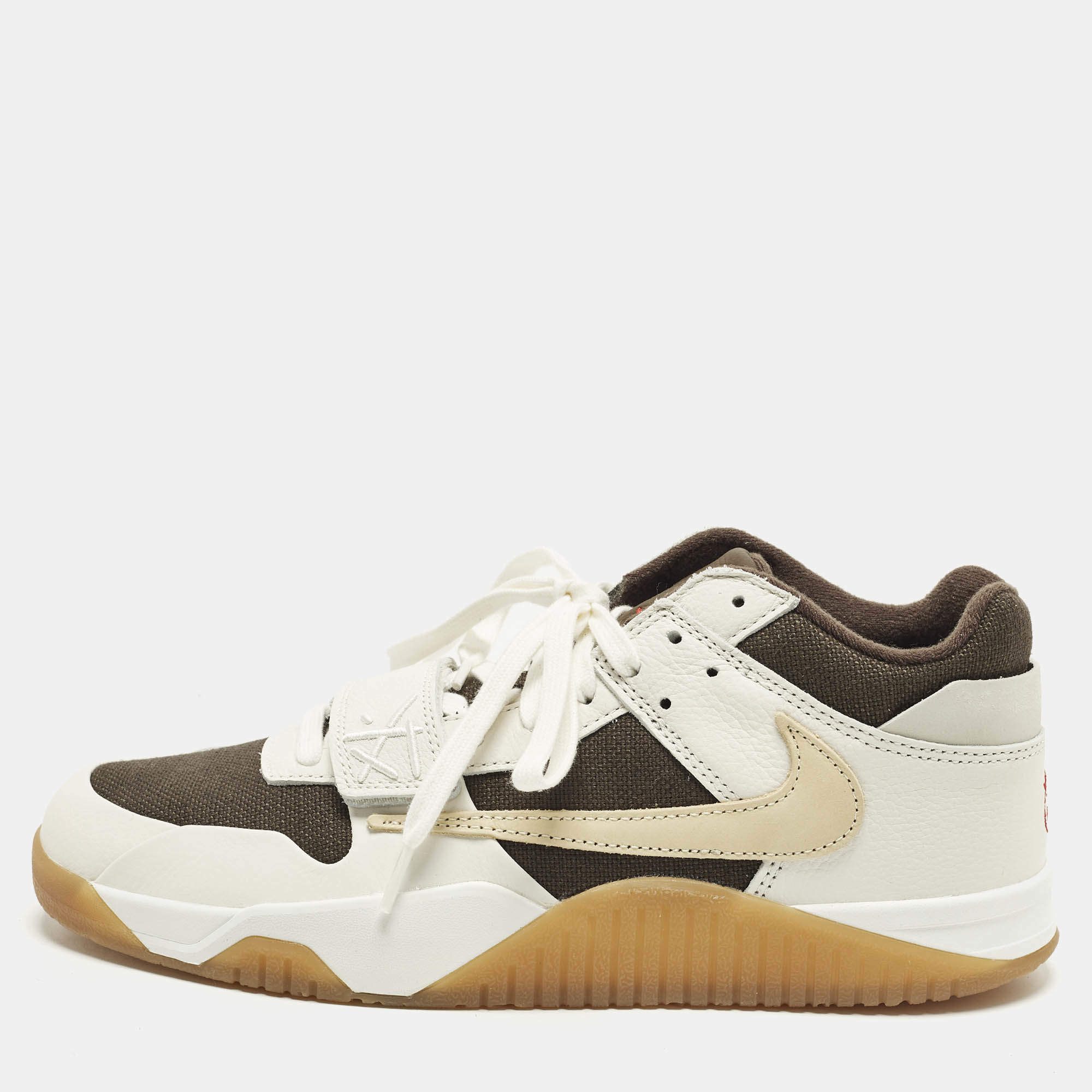 Pre Owned Air Jordans Jordan Jumpman Size 46 Two Tone Knit Fabric and Leather Jack TR Travis Scott Sail High Top Sneakers