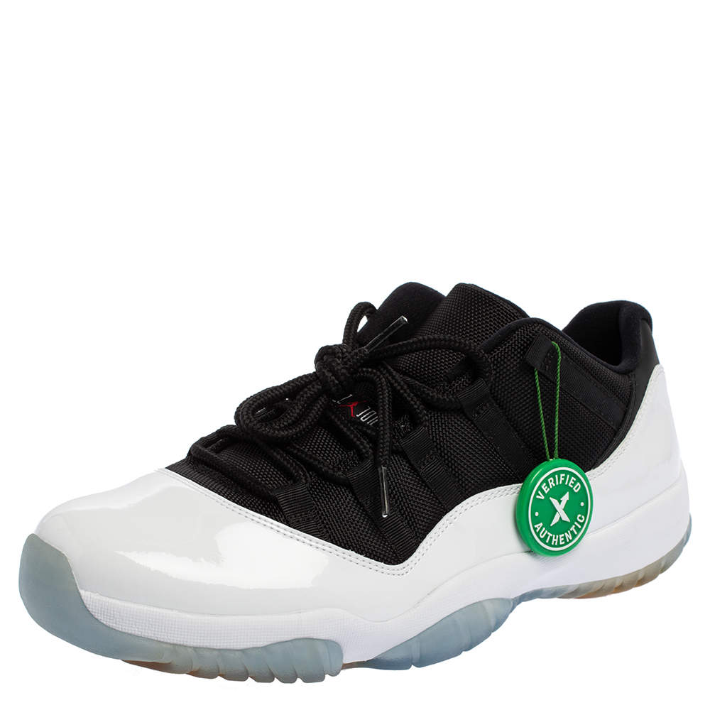 Air Jordan White/Black Patent Leather And Mesh 11 Retro Low Top Sneaker Size 45