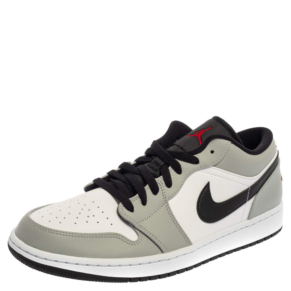 Pre Owned Air Jordan White /Grey Leather Air Jordan 1 Low Sneakers Size 46