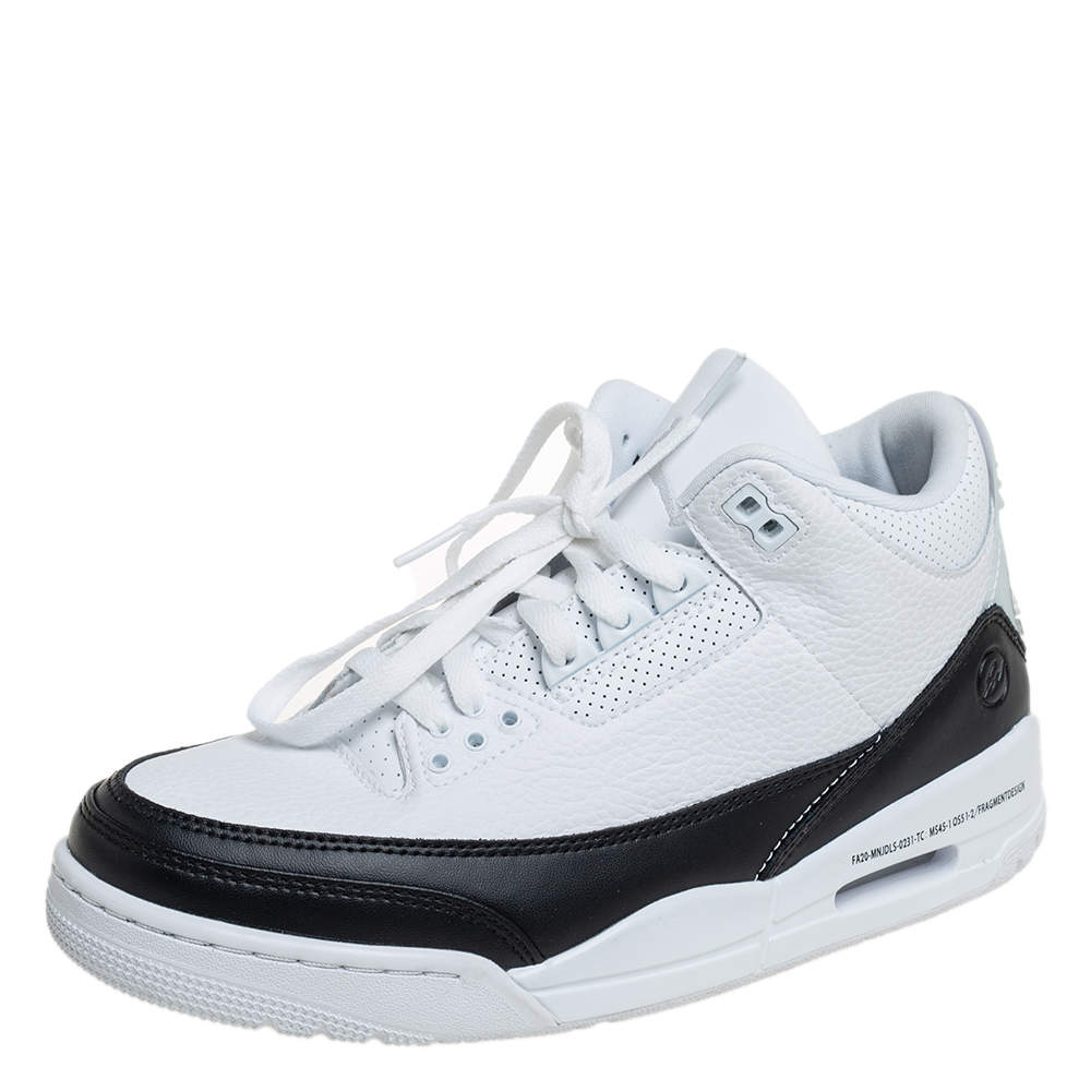 Pre Owned Air Jordan White/Black Leather Air Jordan 3 Retro Fragment Low Top Sneakers Size 41
