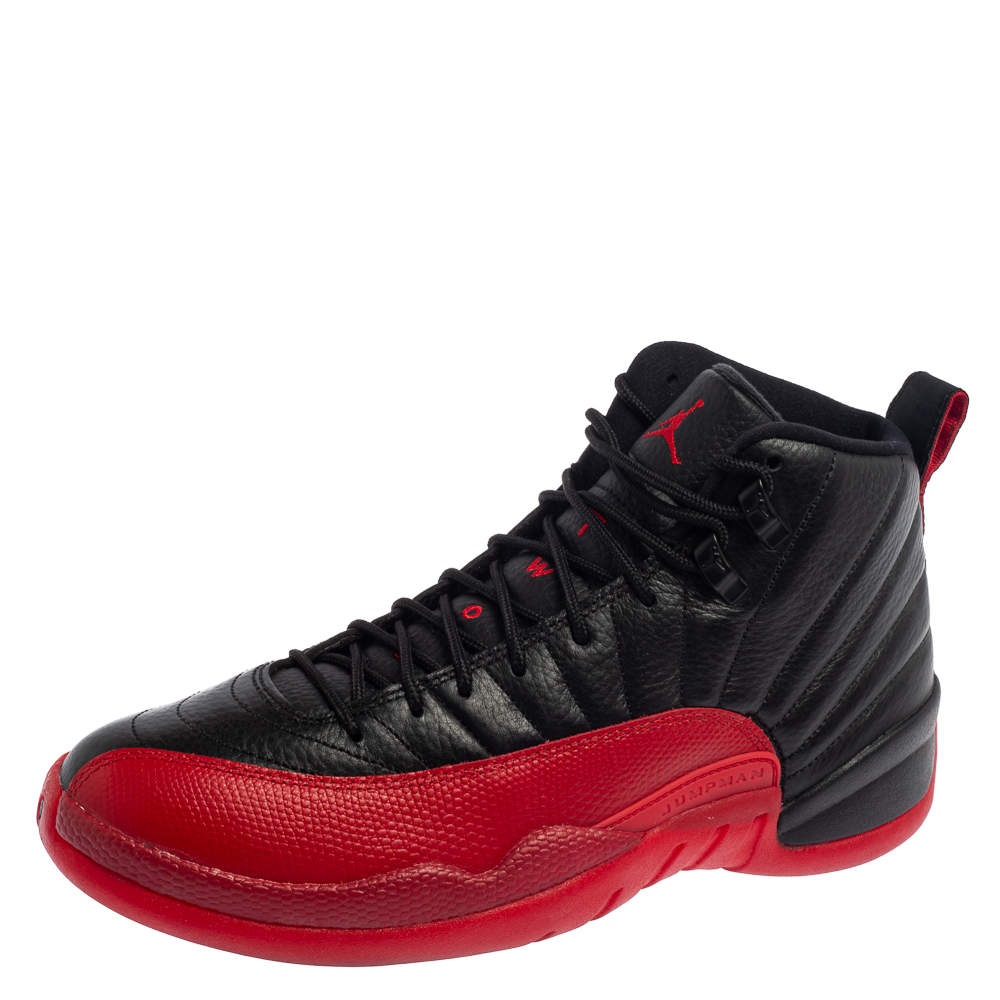 Air Jordan Black/Varsity Red Leather Flu Game Jordan 12 Retro Sneakers Size 42.5