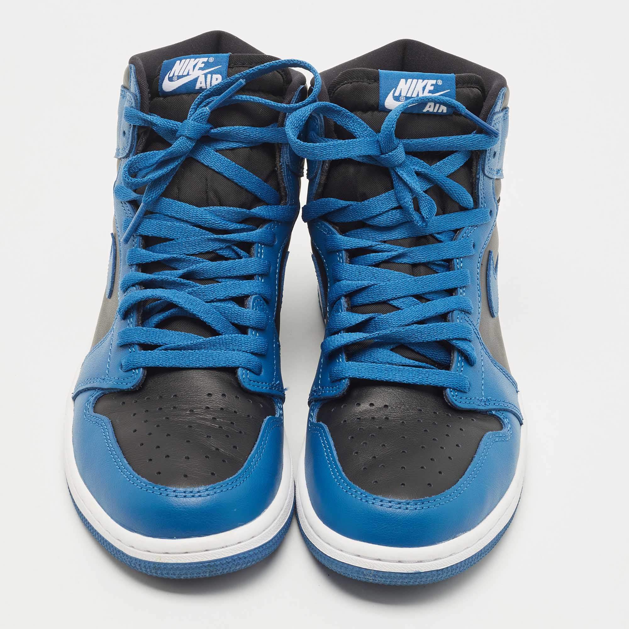 Air jordan 1 leather high trainers JORDAN Blue size 42.5 EU in Leather -  35755660