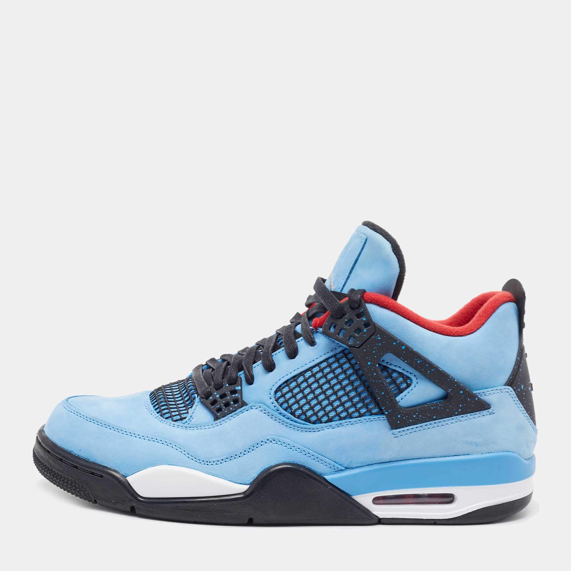 Pre Owned Air Jordans Blue/Black Nubuck Jordan 4 Retro Cactus Jack Sneakers Size 47