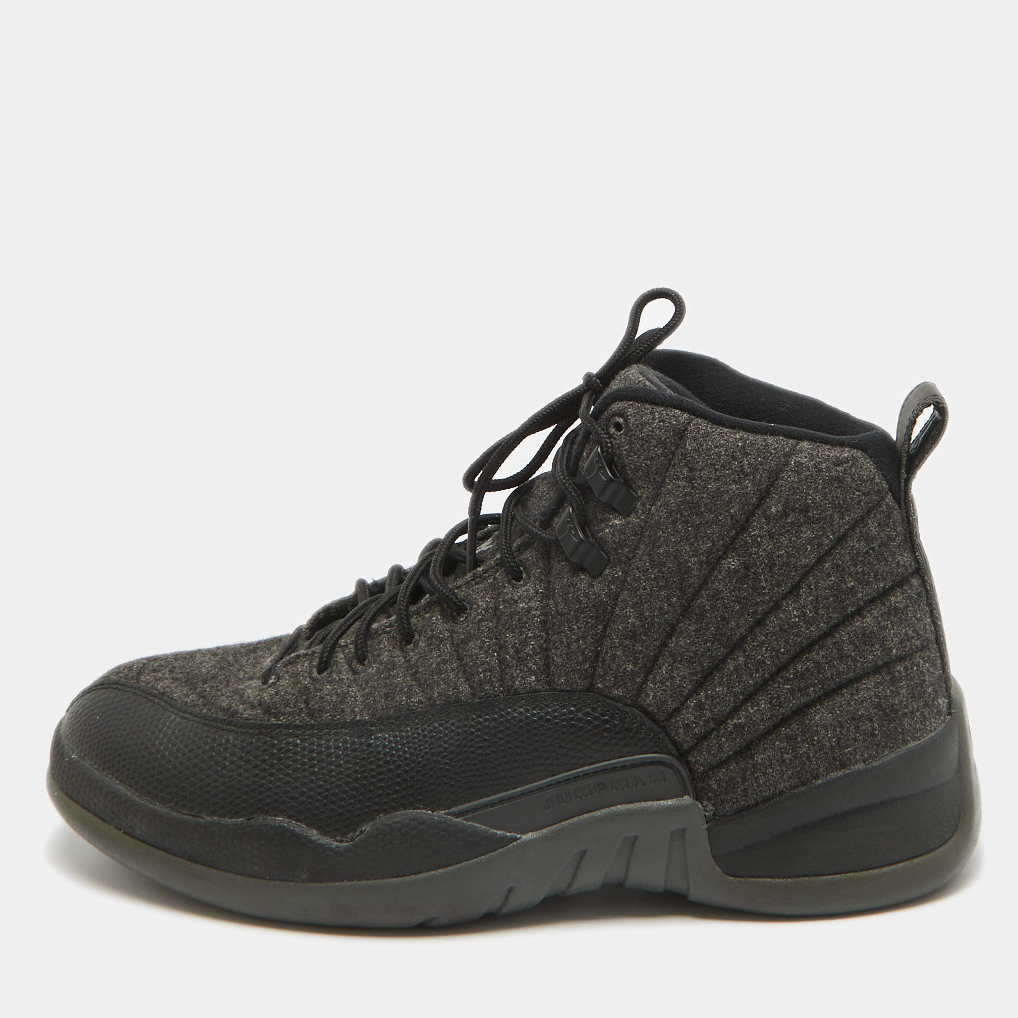 Air Jordans Grey Wool Jordan 12 Retro Sneakers Size 42.5