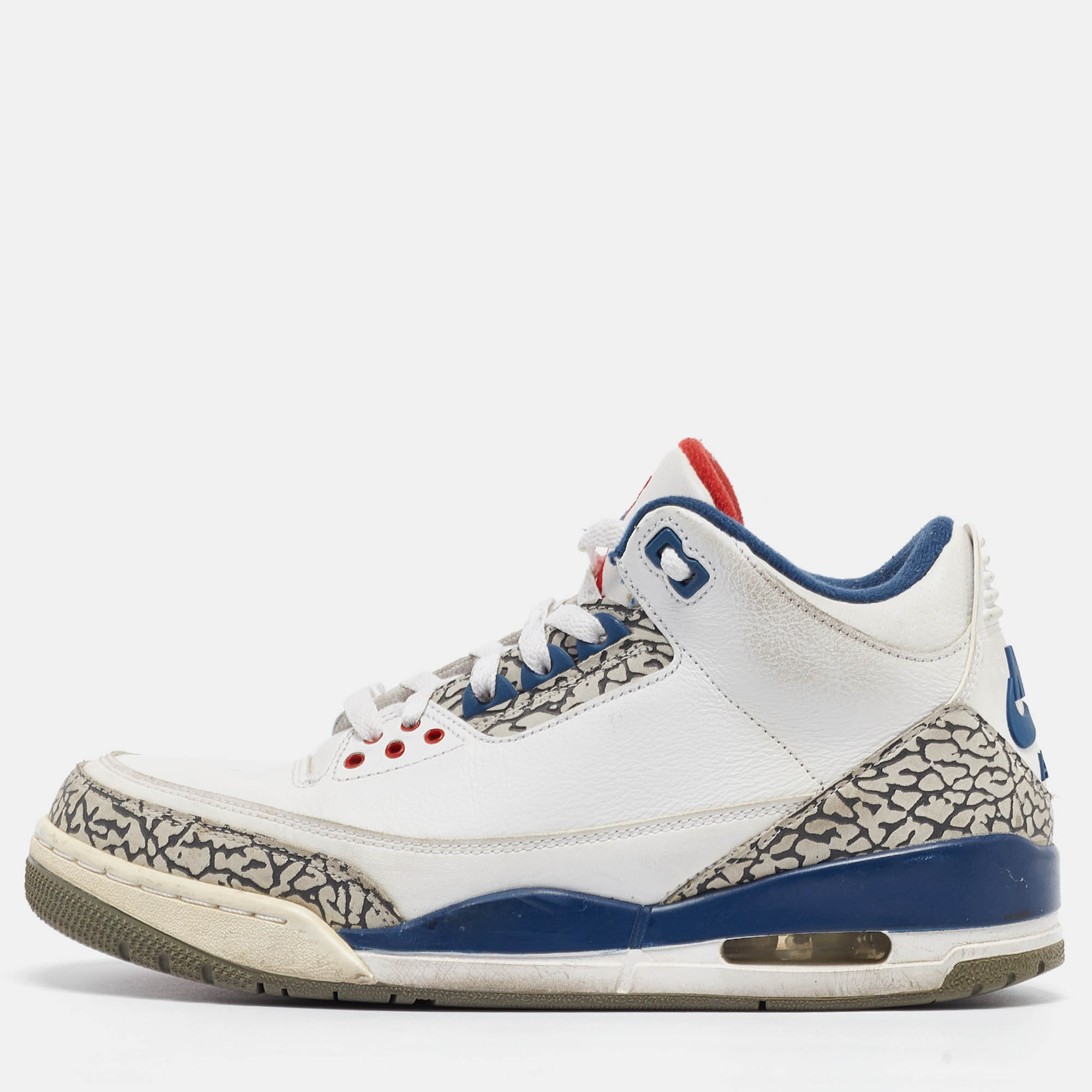 Pre Owned Air Jordans White Leather Jordan 3 True Blue Sneakers Size 42.5