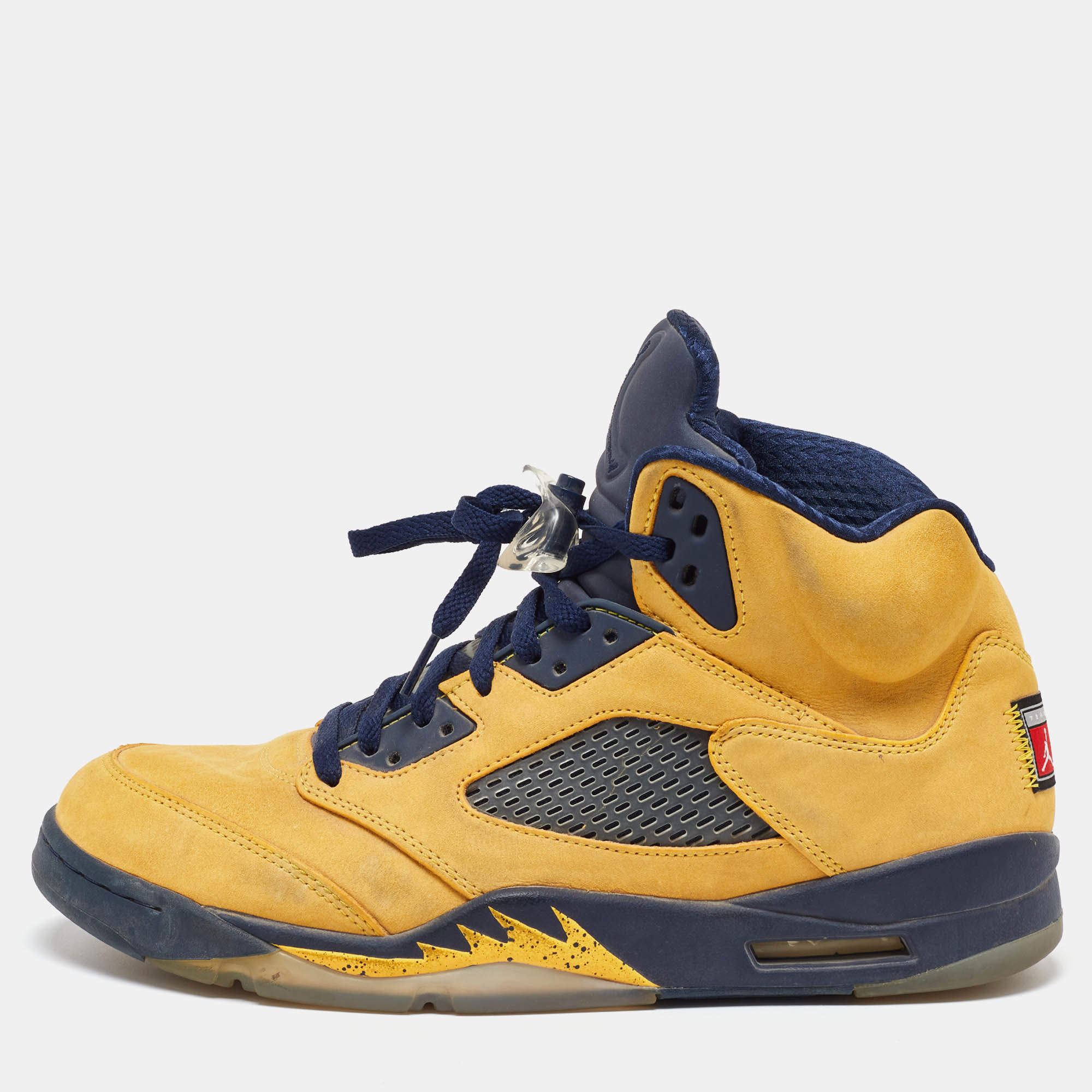 Air Jordans Yellow Nubuck Leather Jordan 5 Retro Michigan Sneakers Size 45.5