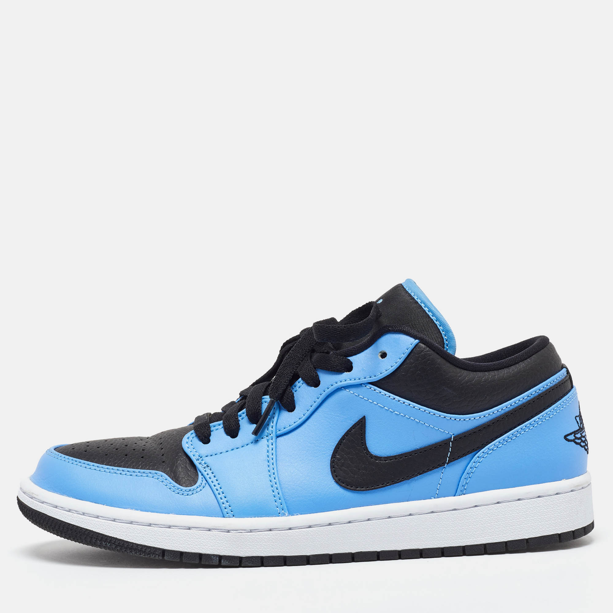 Pre Owned Air Jordans Blue/Black Leather Air Jordan 1 Low Top Sneakers Size 43