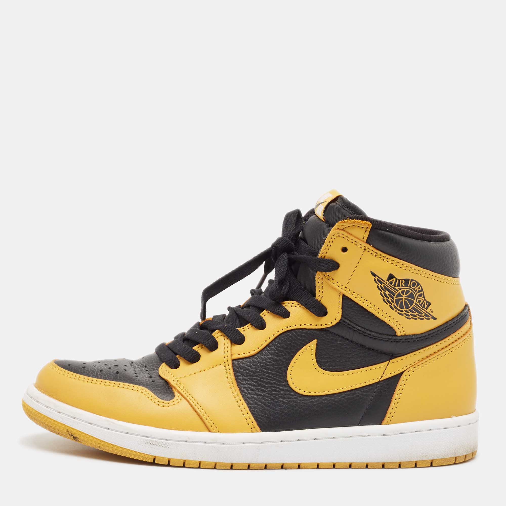 Air Jordans Yellow/Black Leather Air Jordan 1 High Top Sneakers Size 43