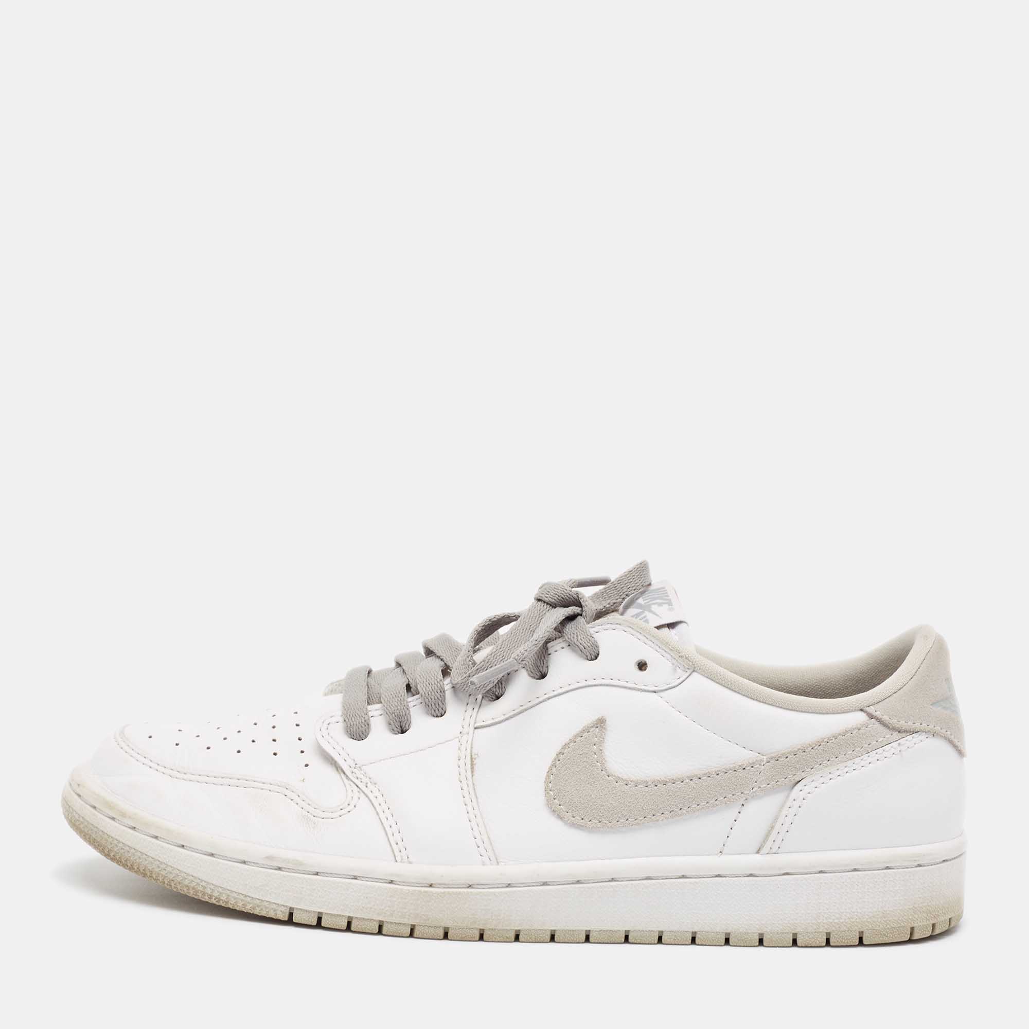 Pre Owned Air Jordans White Leather Air Jordan 1 Lace Up Sneakers Size 44