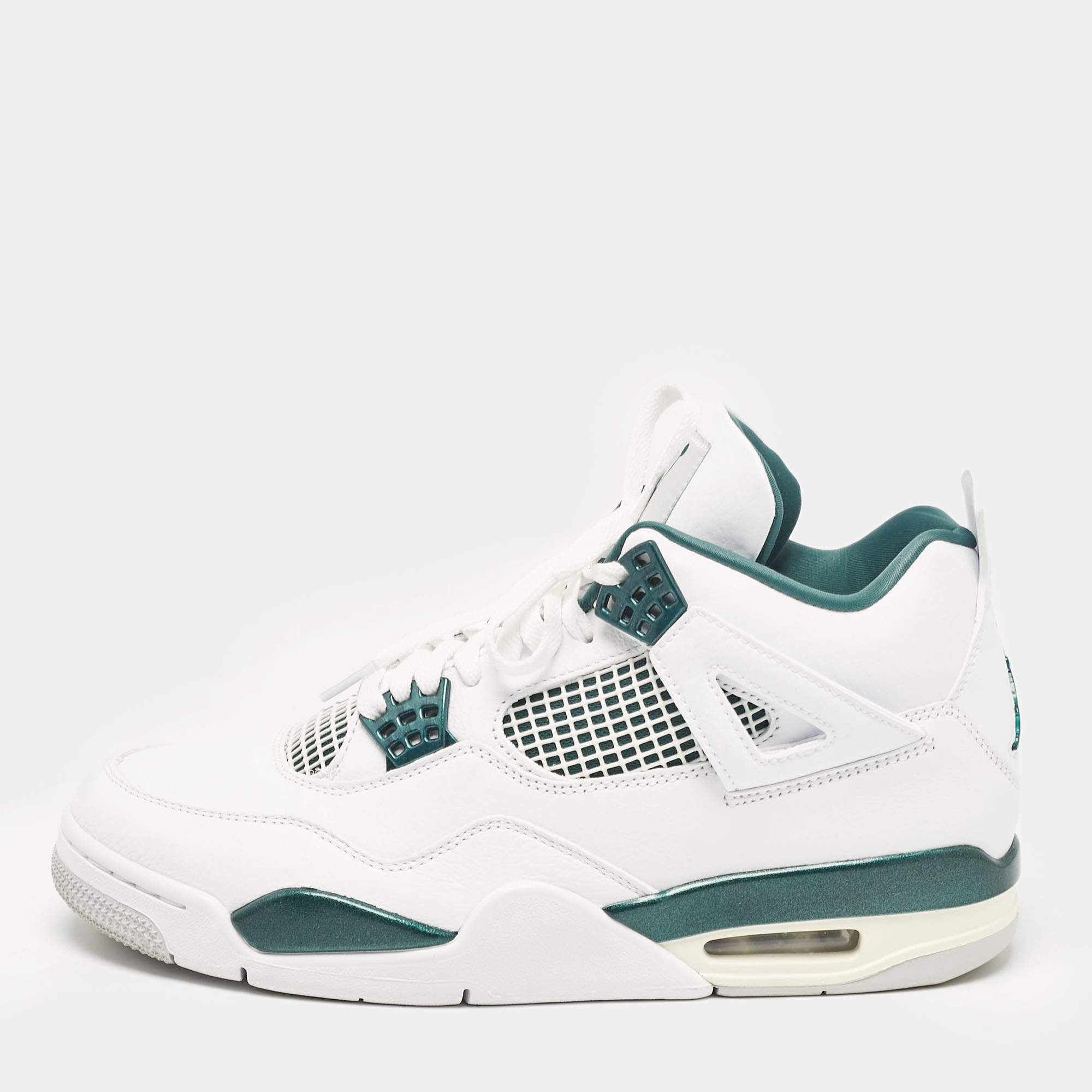 Pre Owned Air Jordans White Leather Jordan 4 Retro Oxidized Green Sneakers Size 43