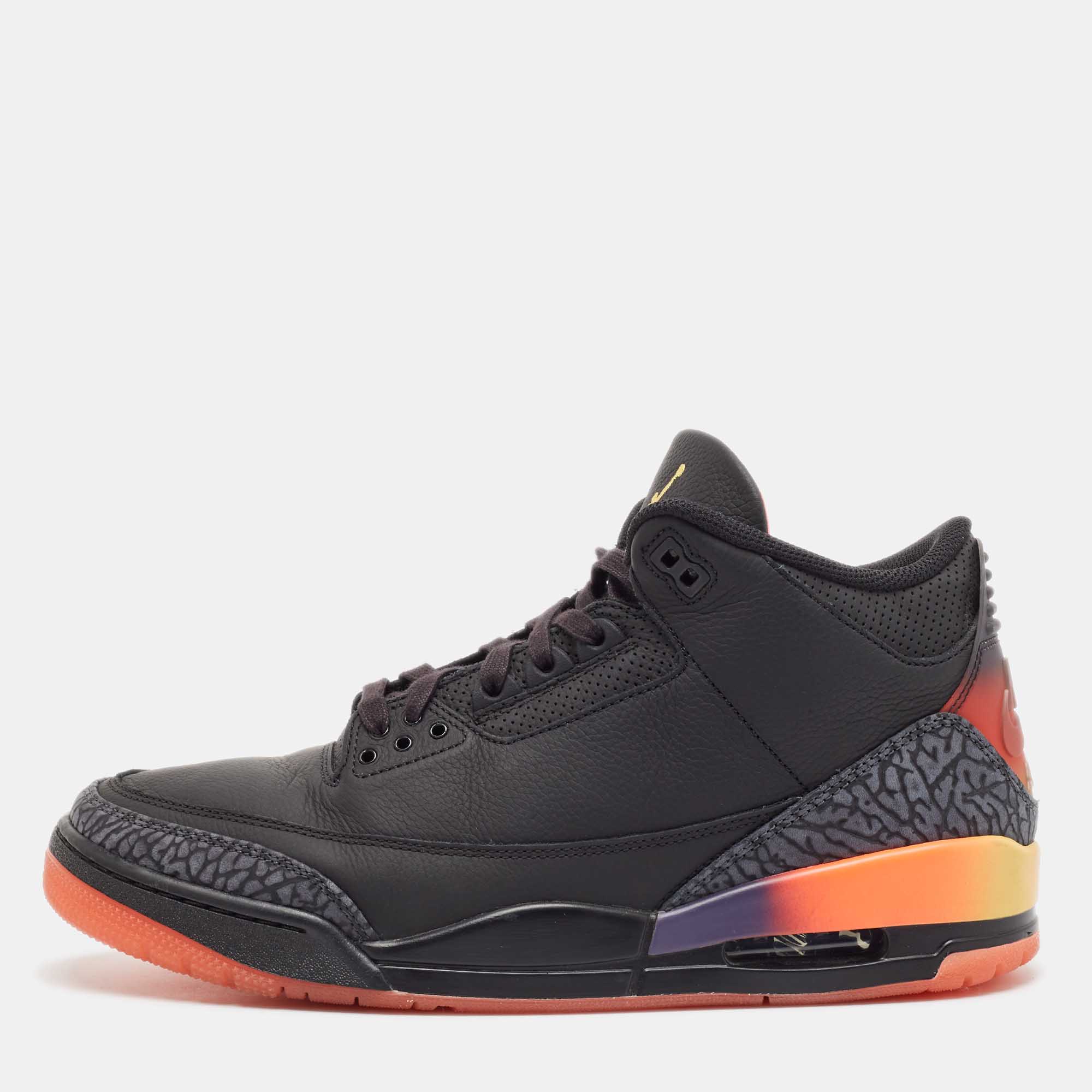 Pre Owned Air Jordans Black Leather Jordan 3 Retro J Balvin Rio Sneakers Size 46