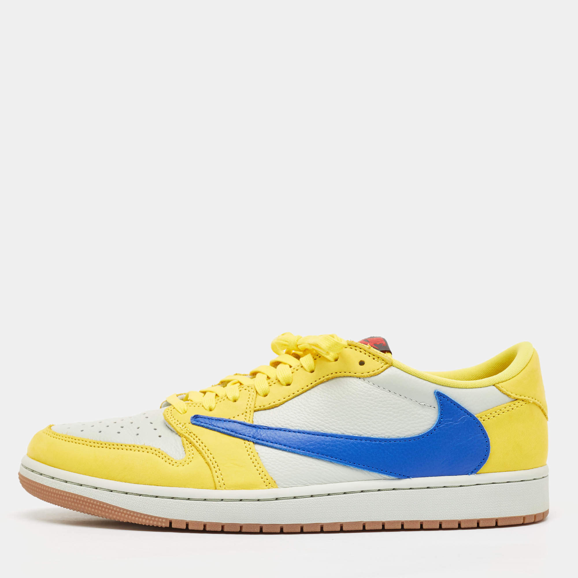 Pre Owned Air Jordans Multicolor Leather Jordan 1 Retro Low OG SP Travis Scott Canary Sneakers Size 46