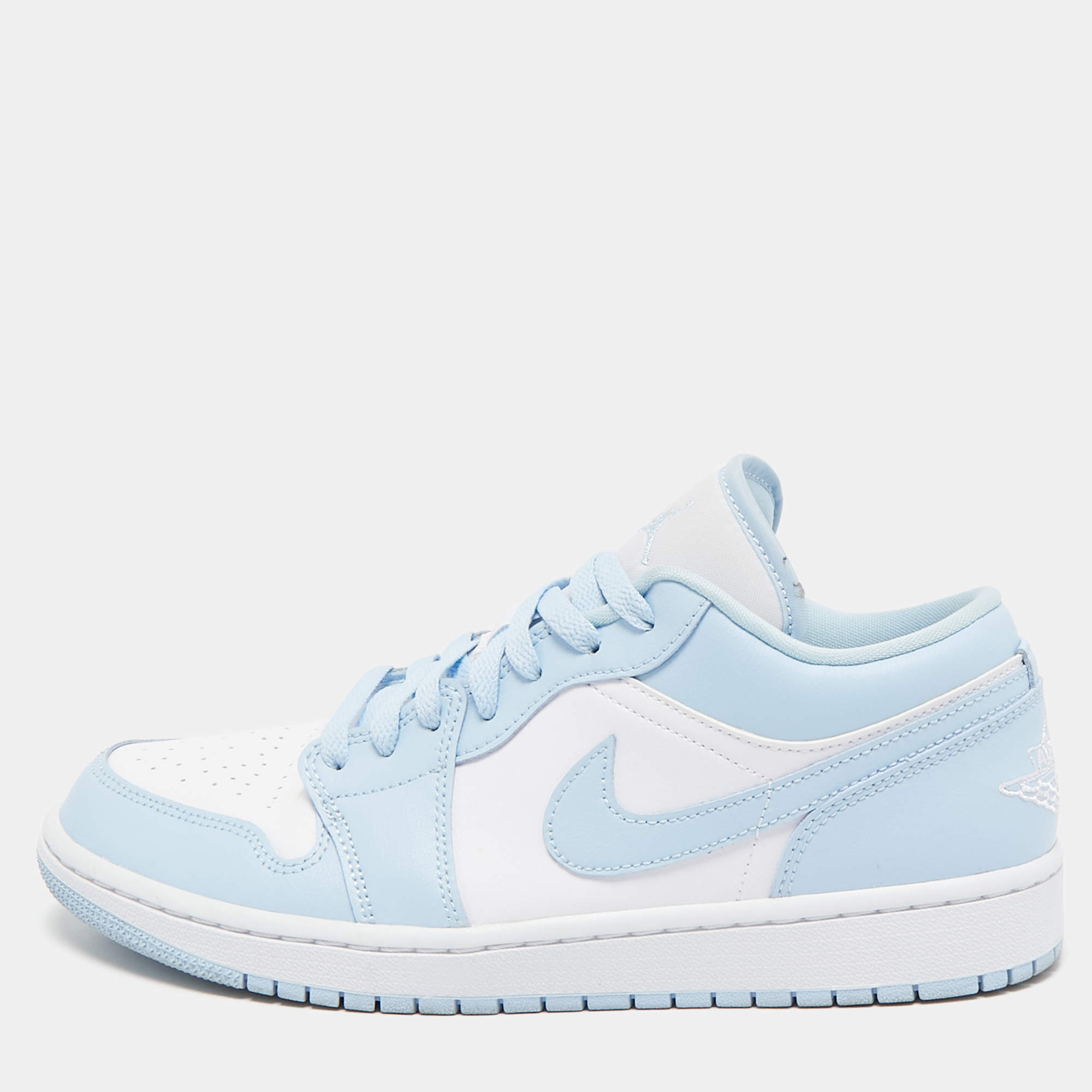 Air Jordans Blue/White Leather Jordan 1 Low White Ice Blue Sneakers Size 43