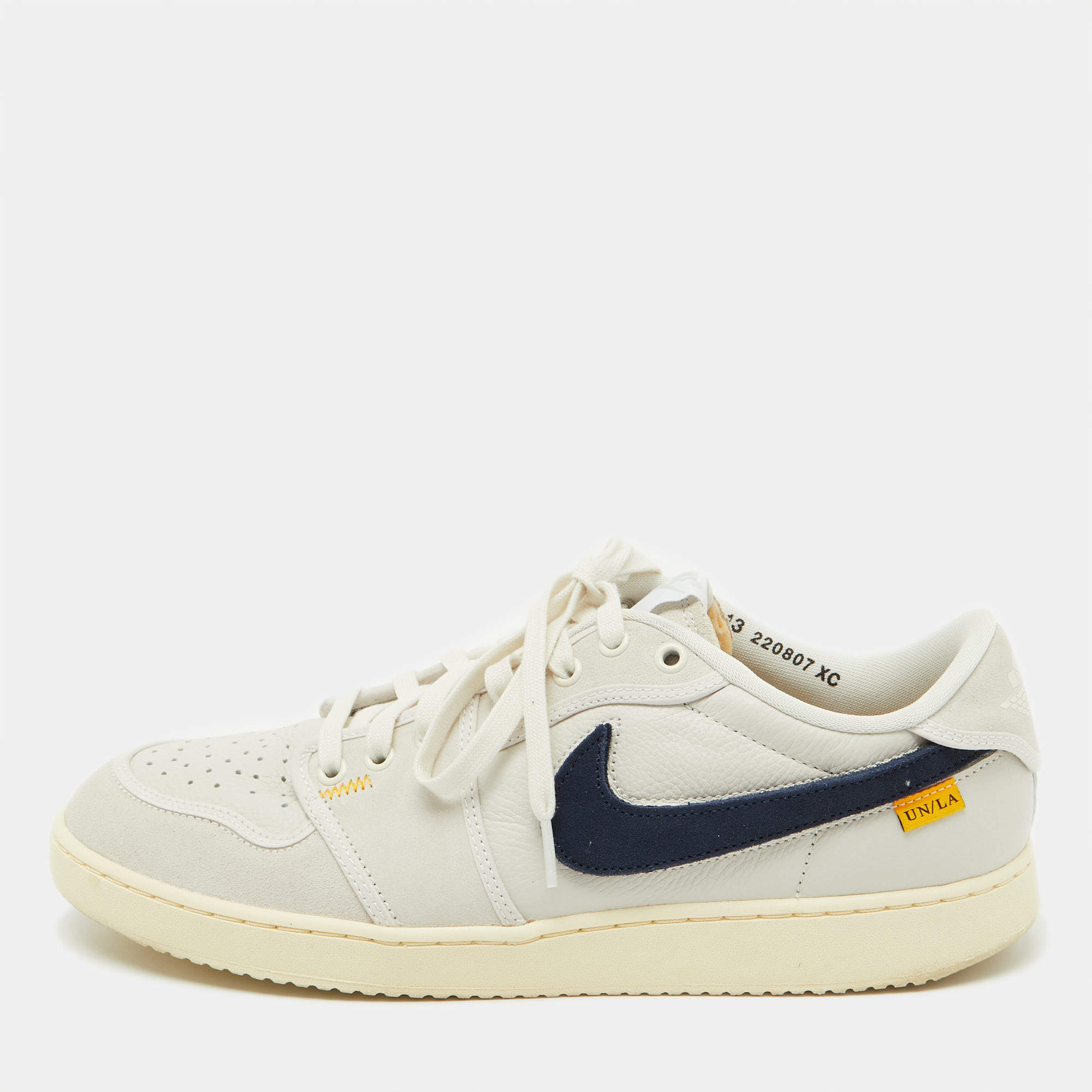 Air Jordans x Union LA Grey/Blue Leather and Suede Jordan 1 Retro AJKO Sail Low Sneakers Size 47.5