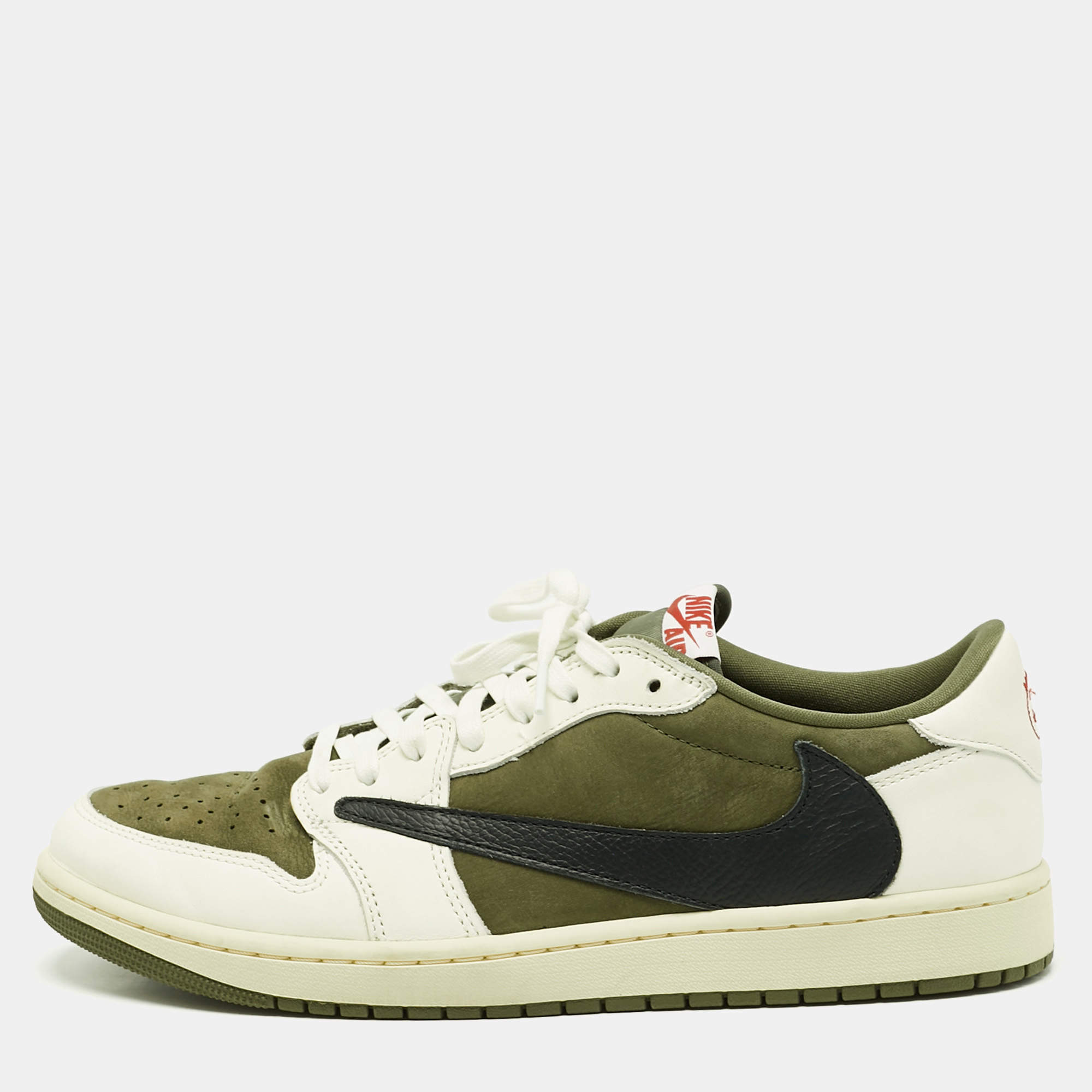 Air Jordans Multicolor Nubuck and Leather Jordan 1 Retro Low OG SP Travis Scott Medium Olive Sneakers Size 46