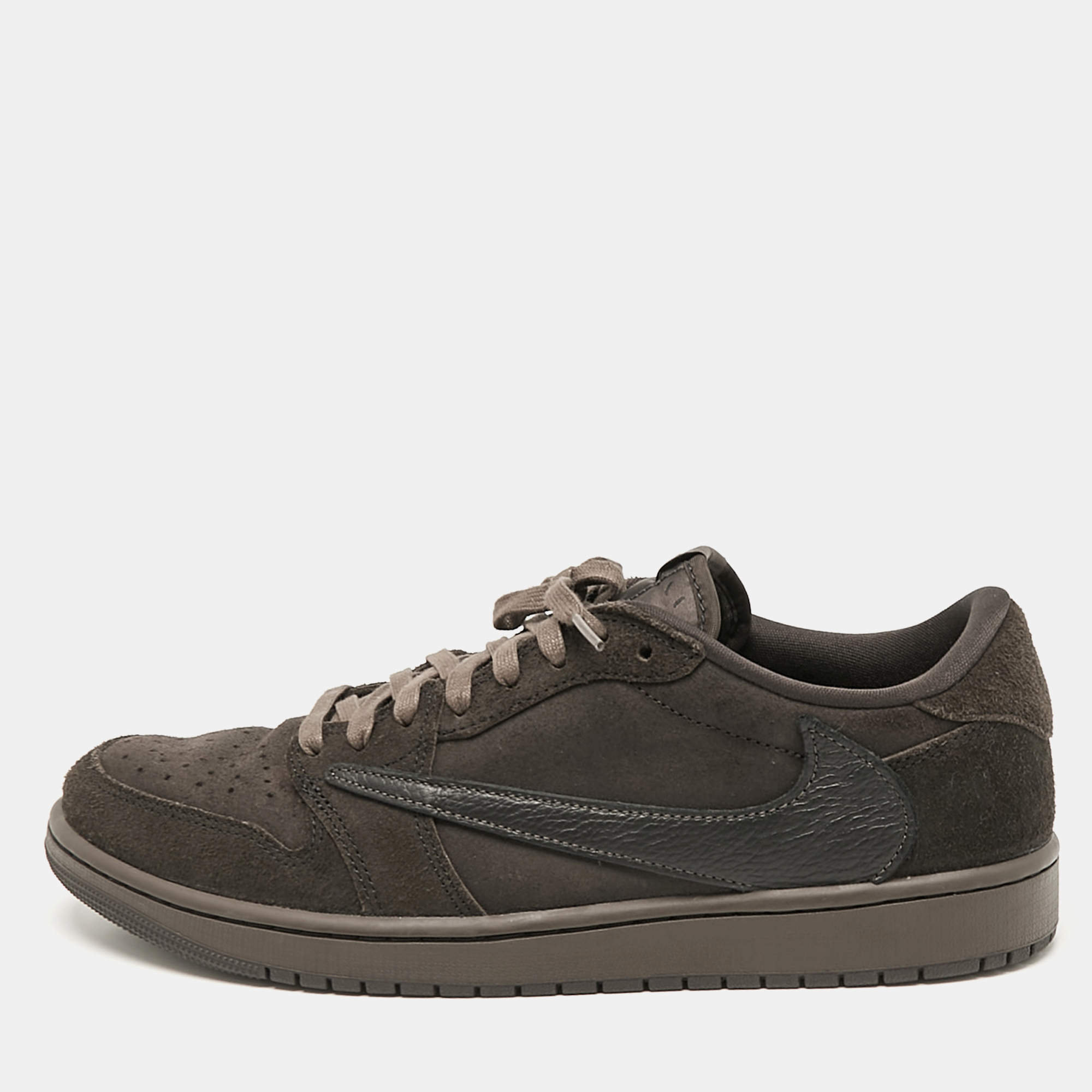 Air Jordans Brown Suede and Leather Jordan 1 Retro Low OG SP Travis Scott Velvet Brown Sneakers Size 46