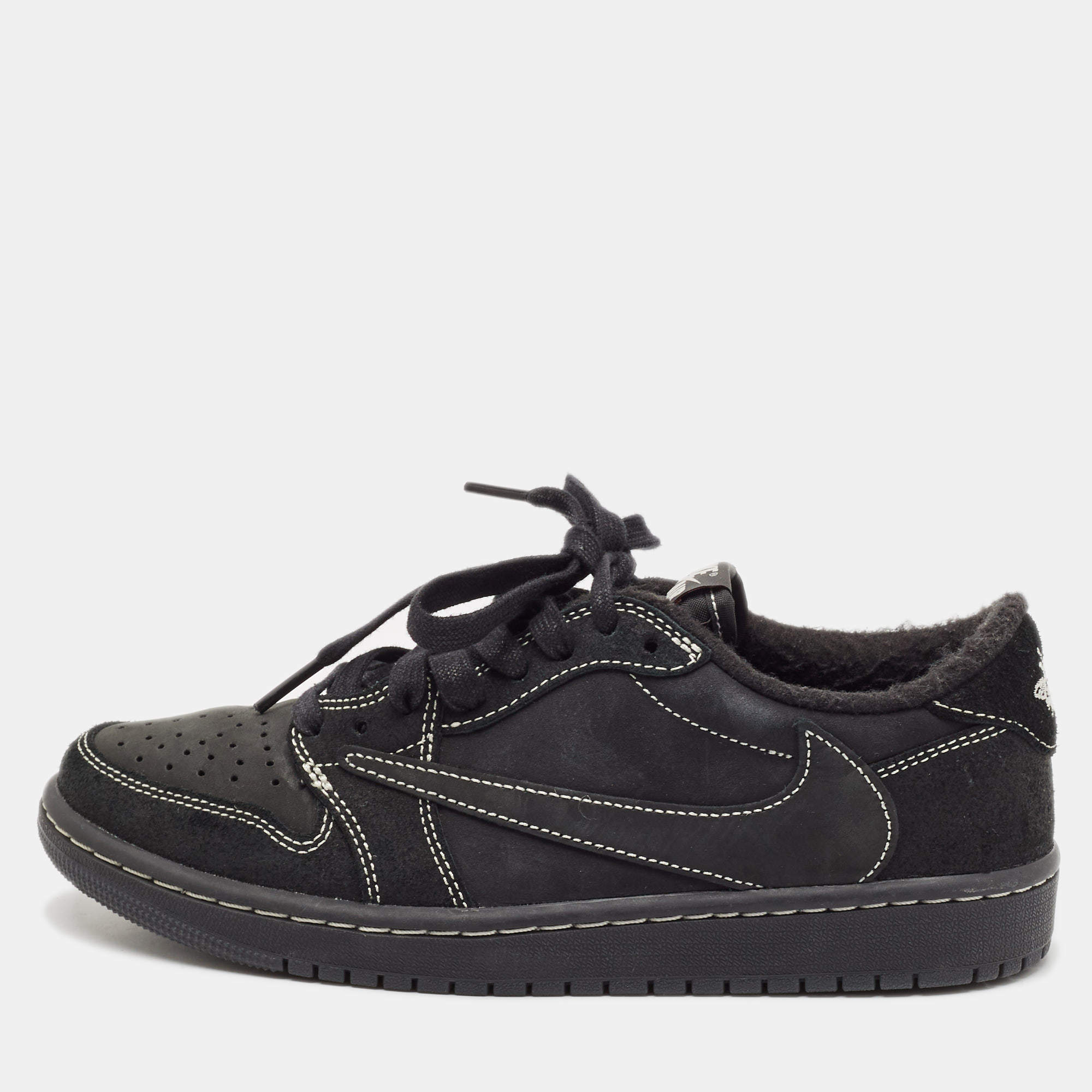 Pre Owned Air Jordans Black Nubuck Leather and Suede Air Jordan 1 Low Top Sneakers Size 39
