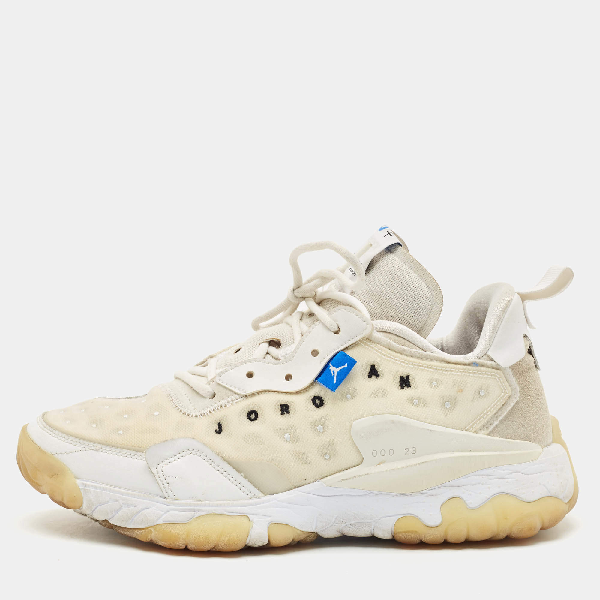 Pre Owned Air Jordans White Leather and Suede Delta 2  Lace Up Sneakers Size 44