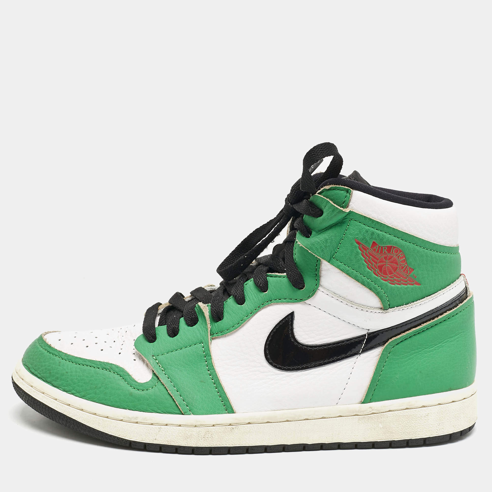 Air Jordans Green Leather 1 Retro High Zoom Sneakers Size 42.5