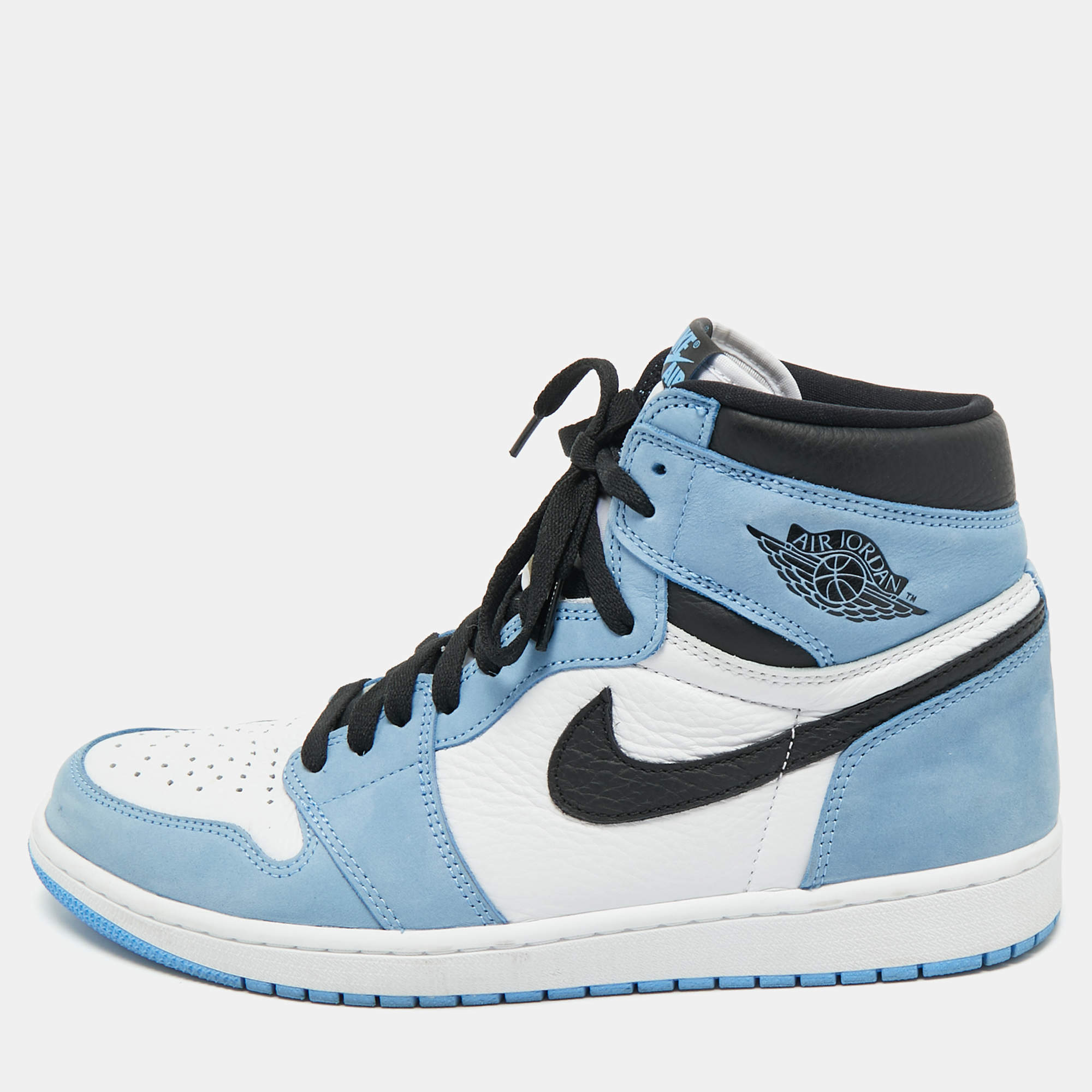 Pre Owned Air Jordans Blue/White Suede and Leather Jordan 1 Retro High OG University Blue Sneakers Size 46