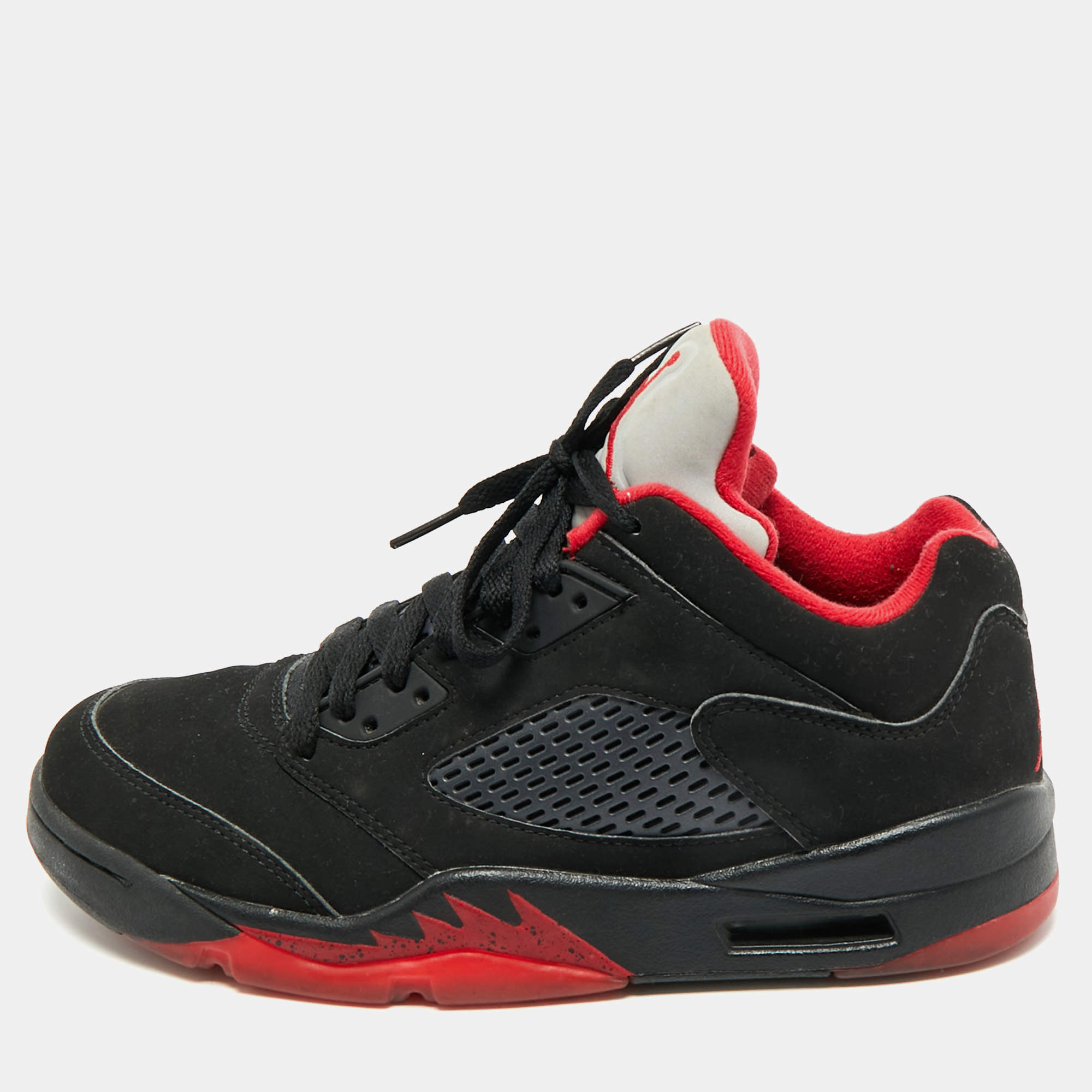 Air Jordans Black Nubuck Leather Jordan 5 Lace Up Sneakers Size 40