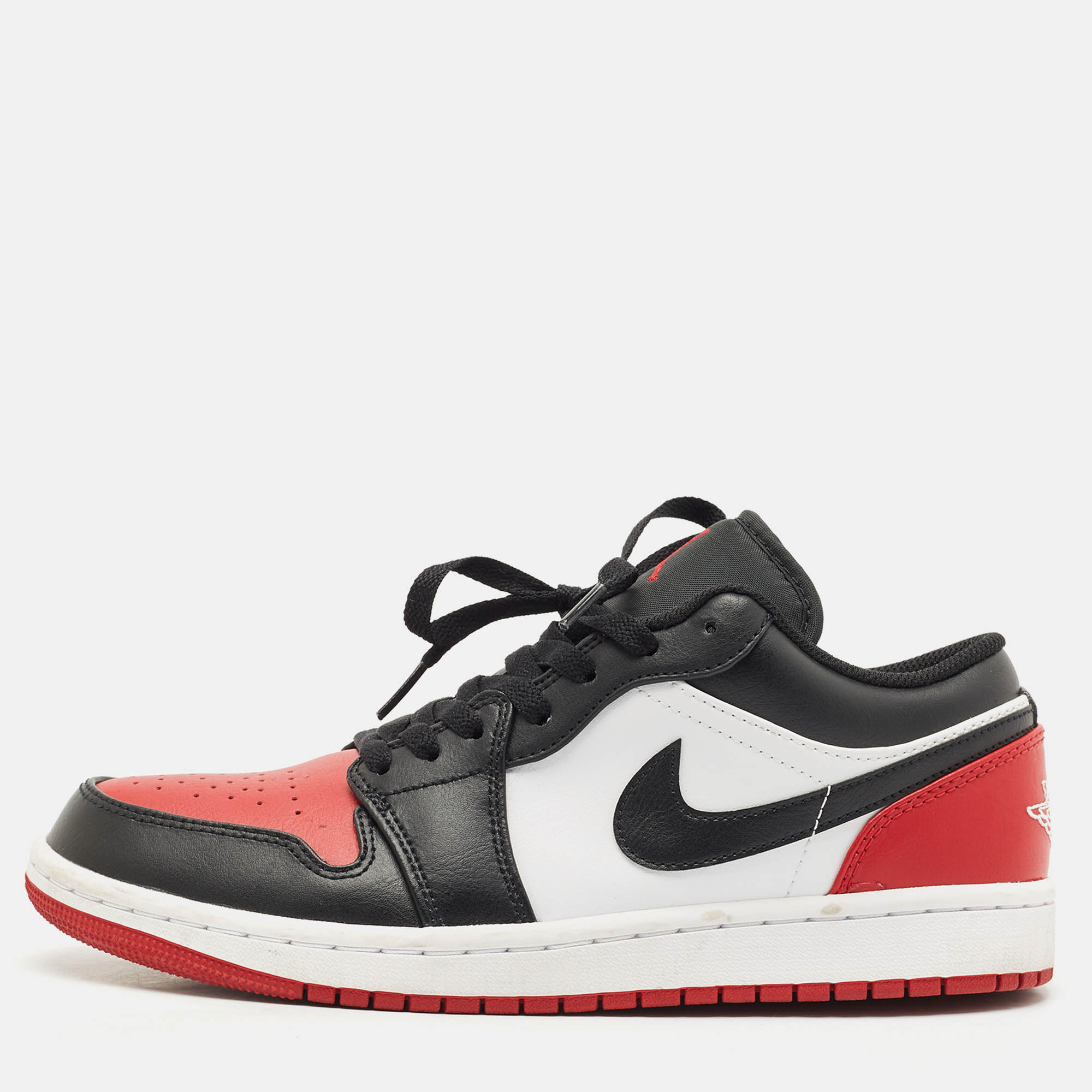 Pre Owned Air Jordans Multicolor Leather Jordan 1 Low Bred Toe Sneakers Size 42