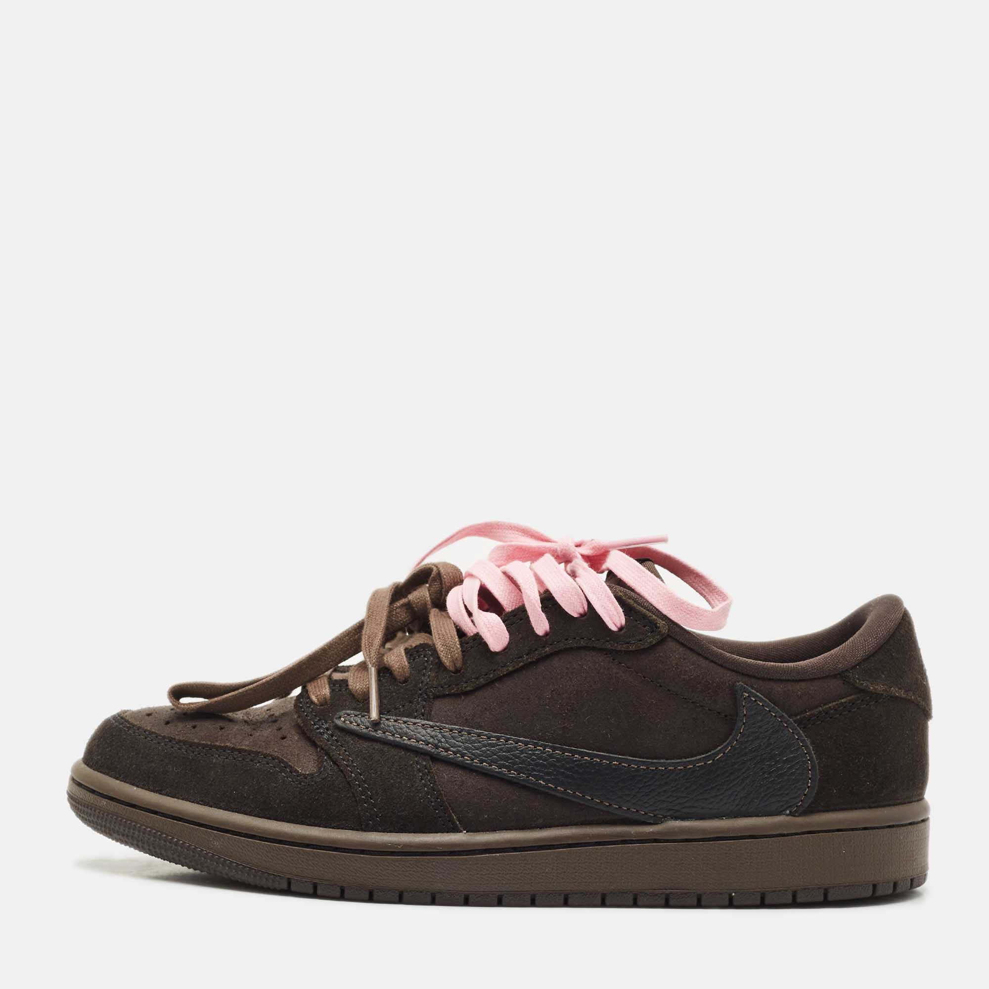 Pre Owned Air Jordans Brown Suede Jordan 1 Retro Low OG SP Travis Scott Velvet Brown Sneakers Size 41