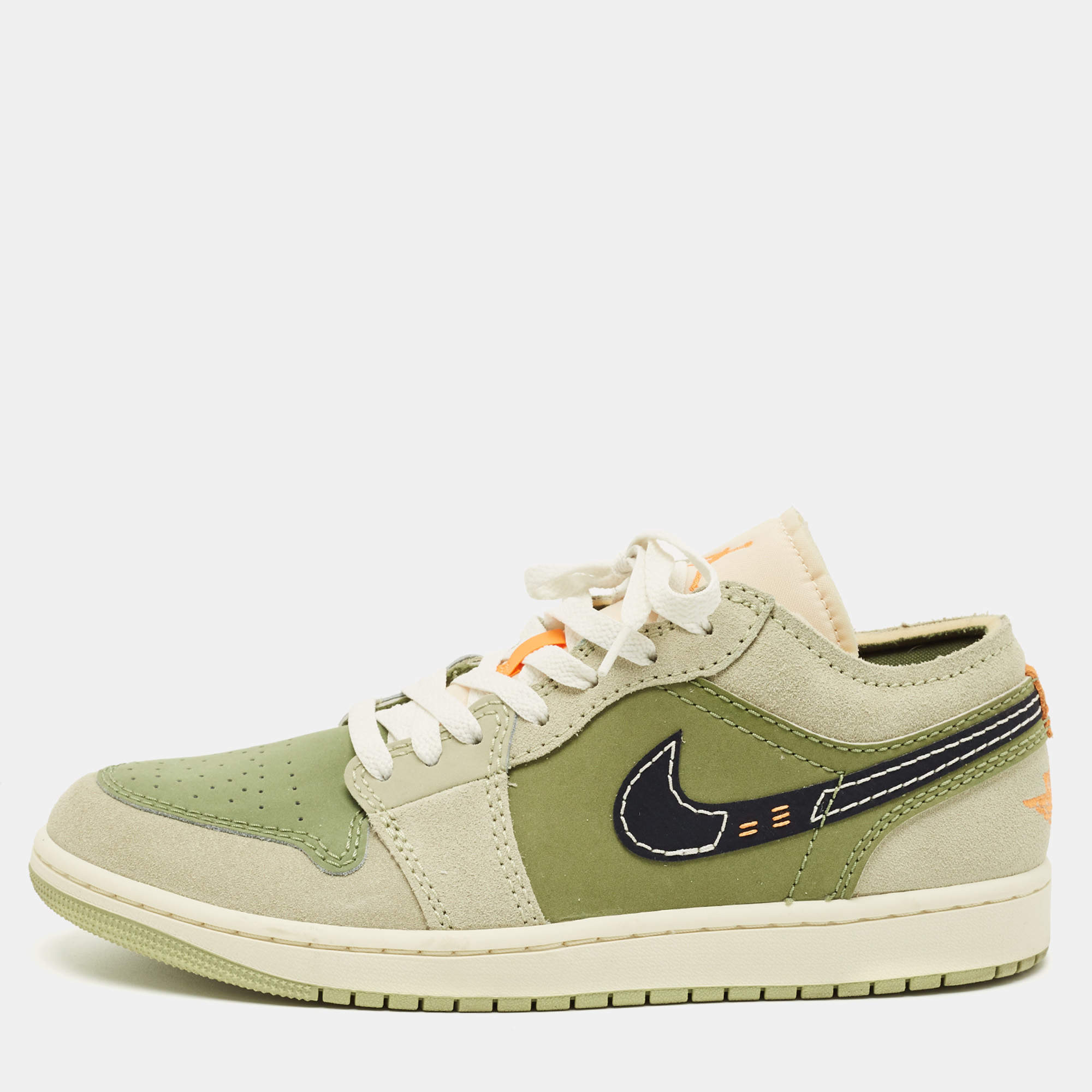 Pre Owned Air Jordans Green Suede Jordan 1 Low SE Craft Light Olive Sneakers Size 43