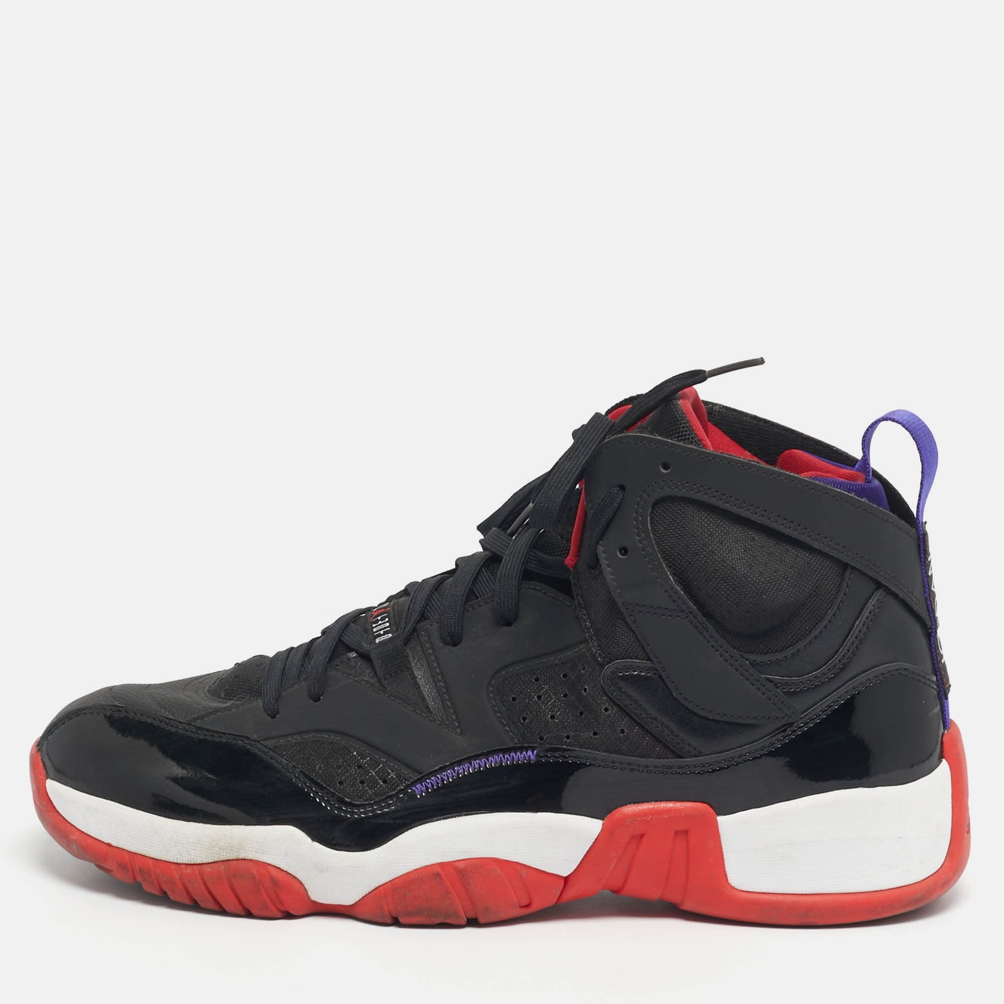 Pre Owned Air Jordans Black Patent and Leather Jumpman Two Trey Raptors Sneakers Size 47.5