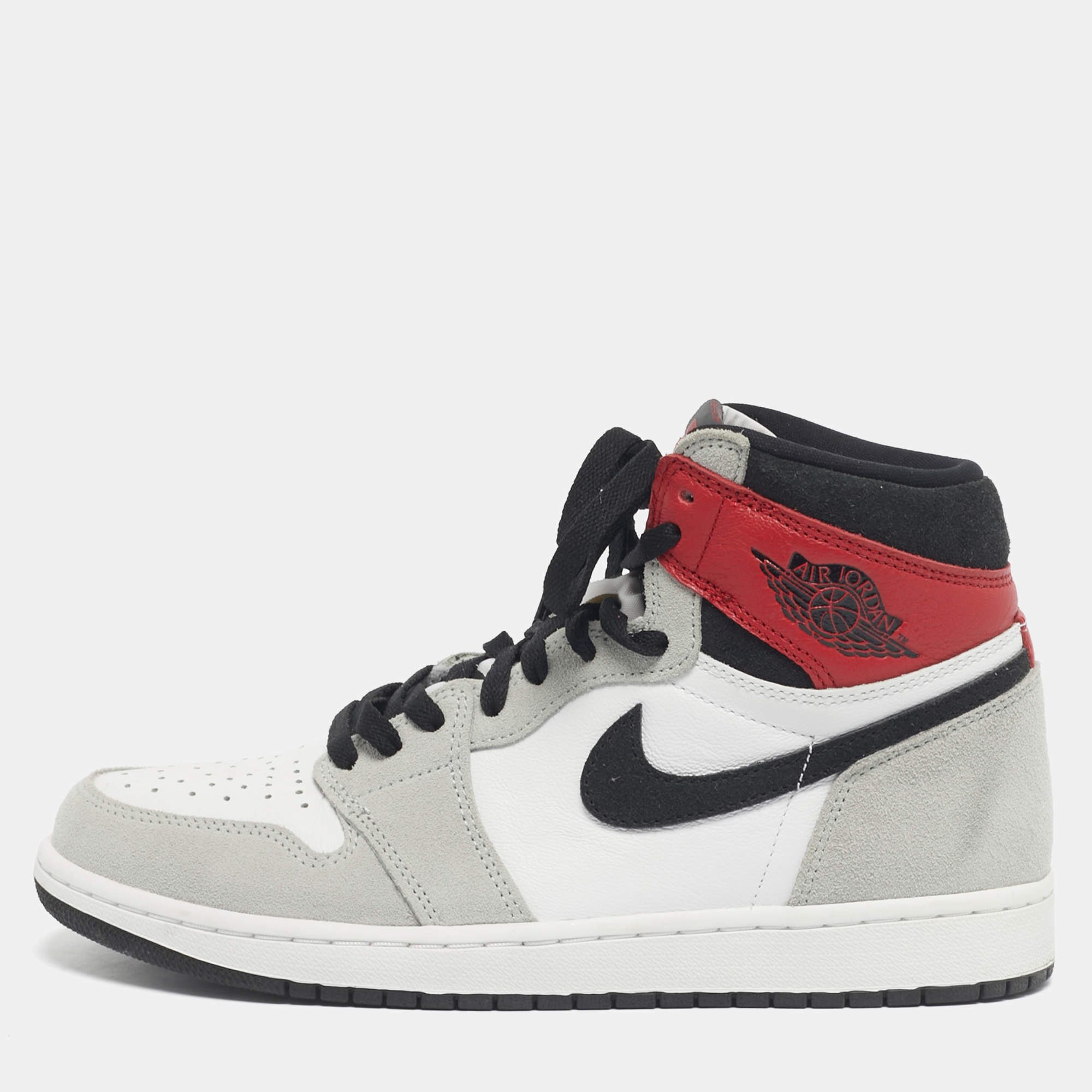 Pre Owned Air Jordans Multicolor Leather and Suede Jordan 1 Retro High Light Smoke Grey Sneakers Size 43