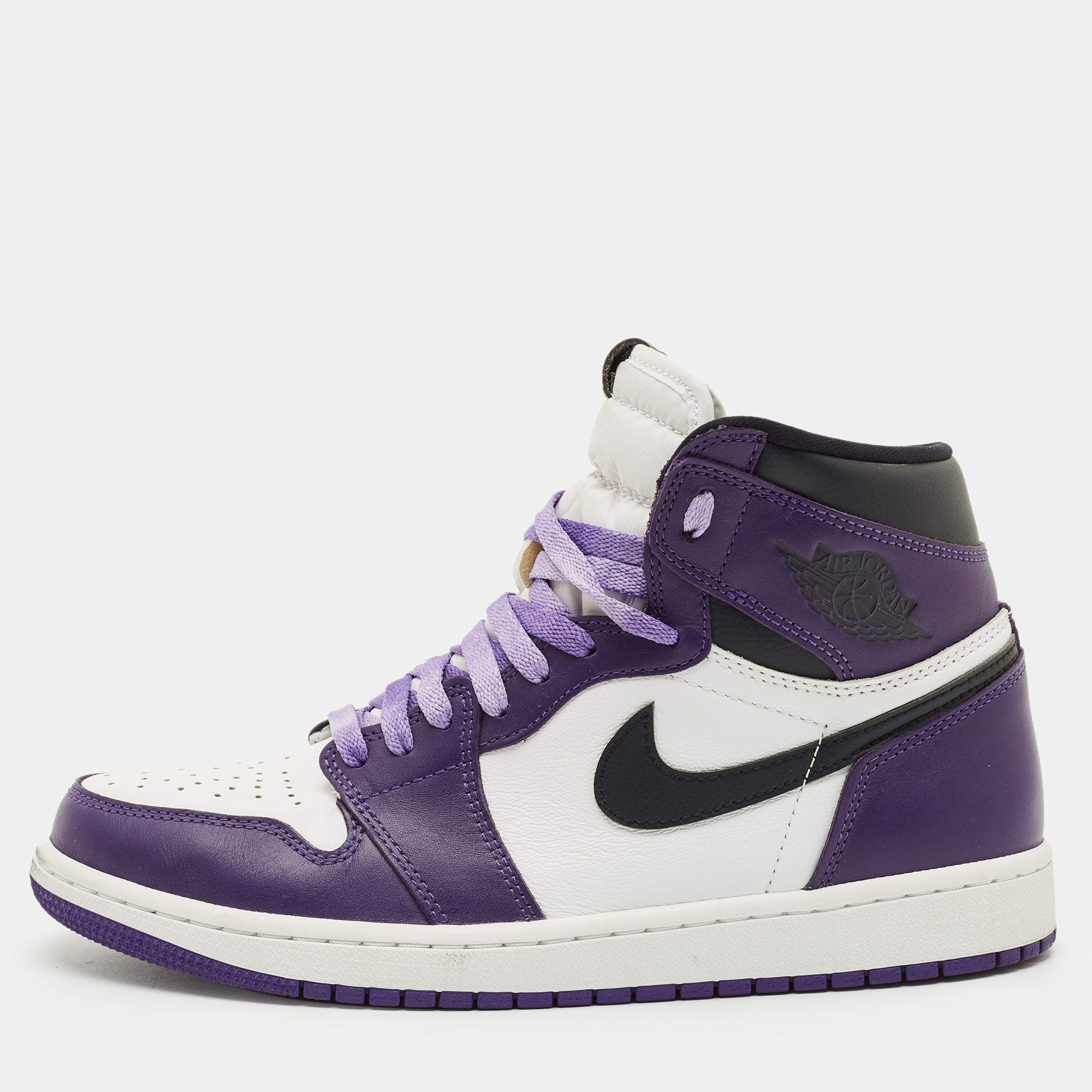 Pre Owned Air Jordans Multicolor Leather Jordan 1 Retro High Court Purple White Sneakers Size 43