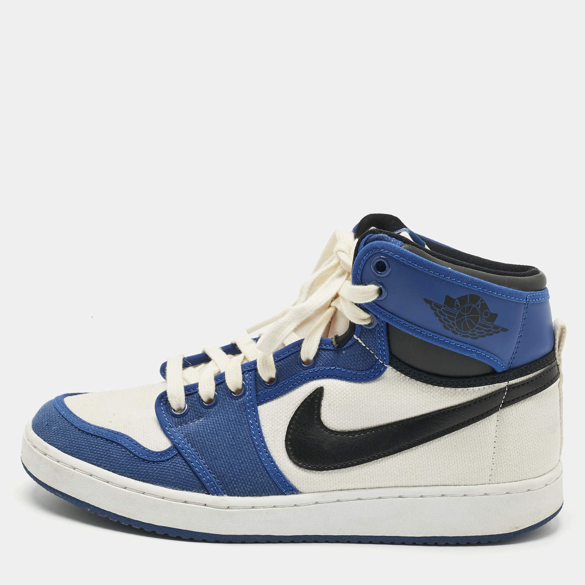 Pre Owned Air Jordans Multicolor Canvas and Leather Jordan 1 Retro AJKO Storm Blue Sneakers Size 42.5