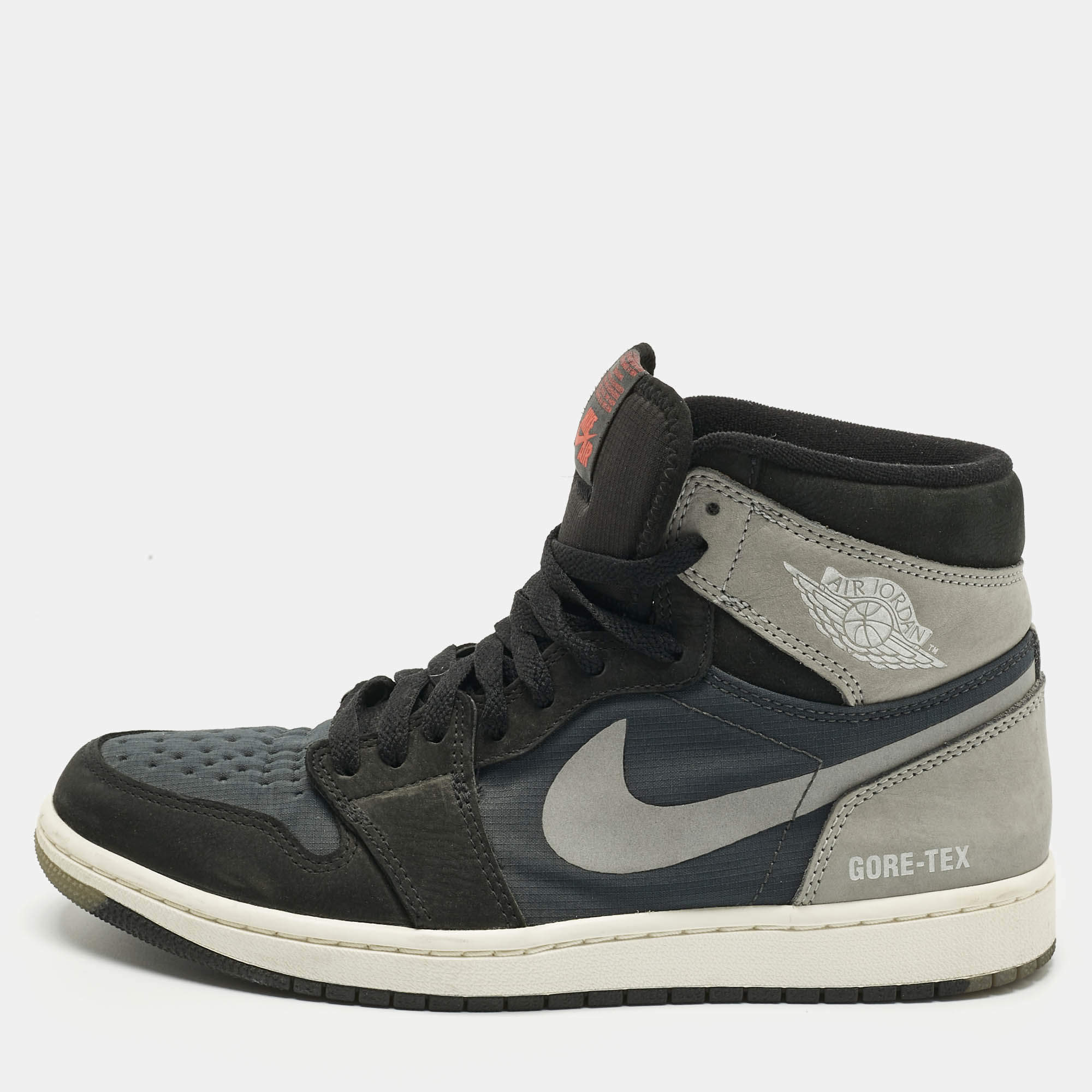 Pre Owned Air Jordans Multicolor Nubuck Leather Jordan 1 Retro High Element Gore-Tex Black Particle Grey Sneakers Size 42.5