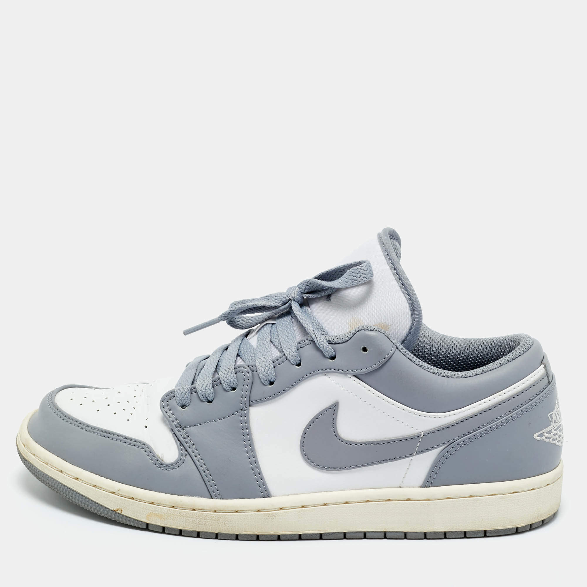 Pre Owned Air Jordans Grey/White Leather Jordan 1 Low Vintage Stealth Grey Sneakers Size 44