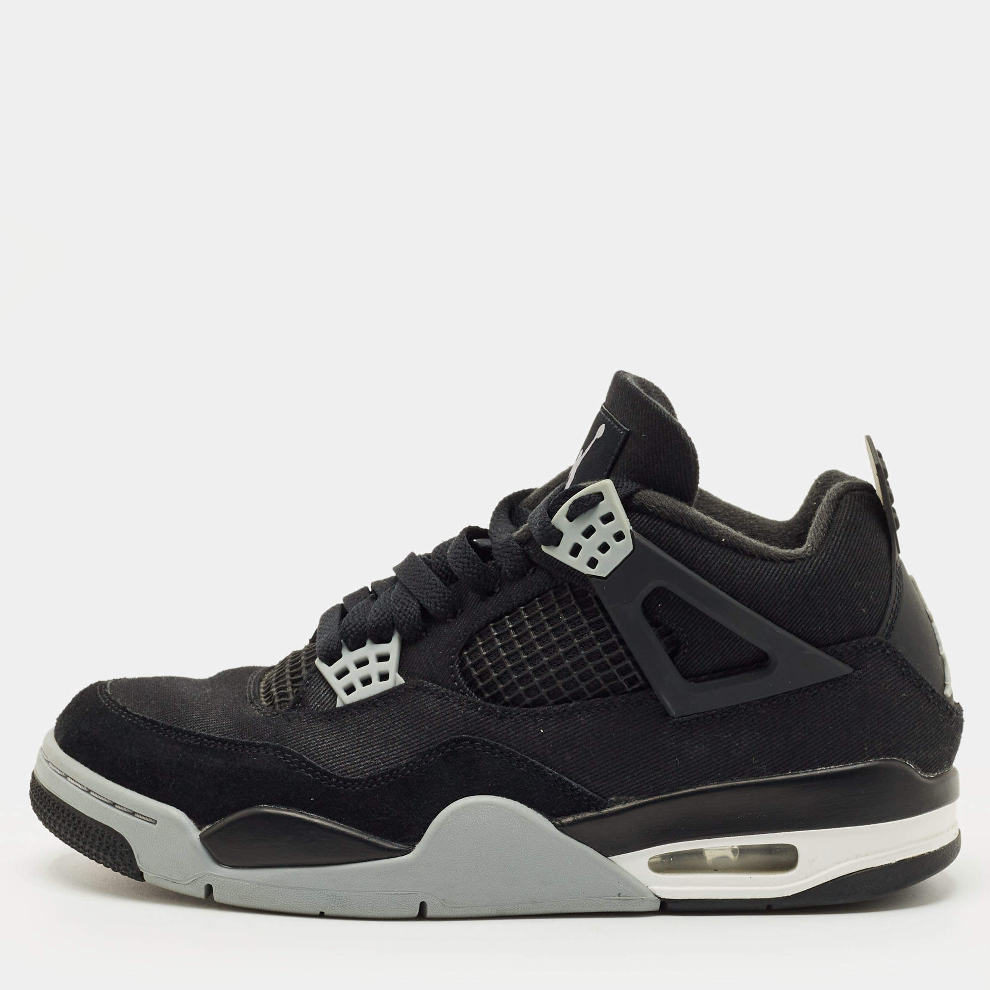 Pre Owned Air Jordans Black Canvas and Leather Jordan 4 High Top Sneakers Size 43