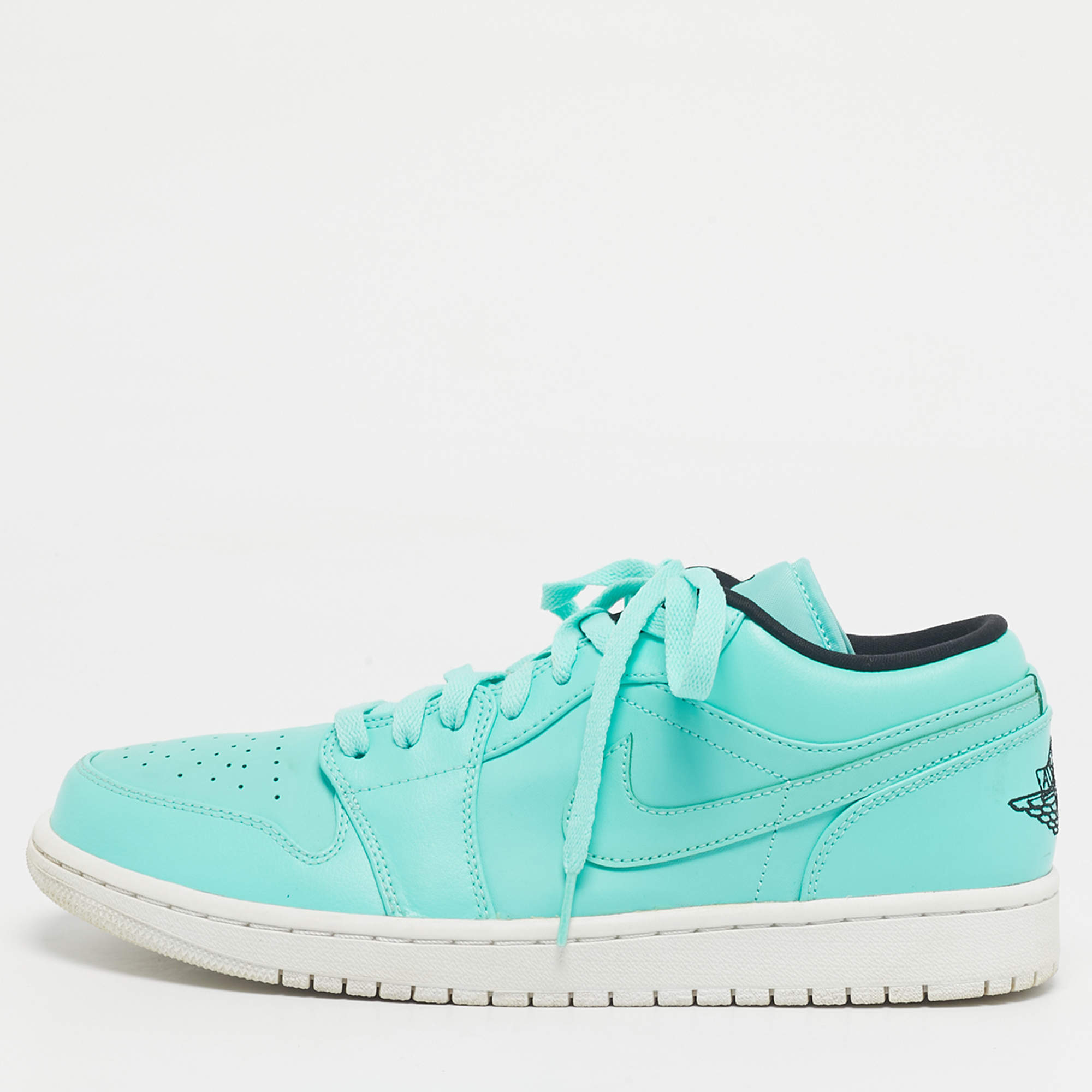 Pre Owned Air Jordans Green Leather Jordan 1 Low Hyper Turquoise Sneakers Size 44