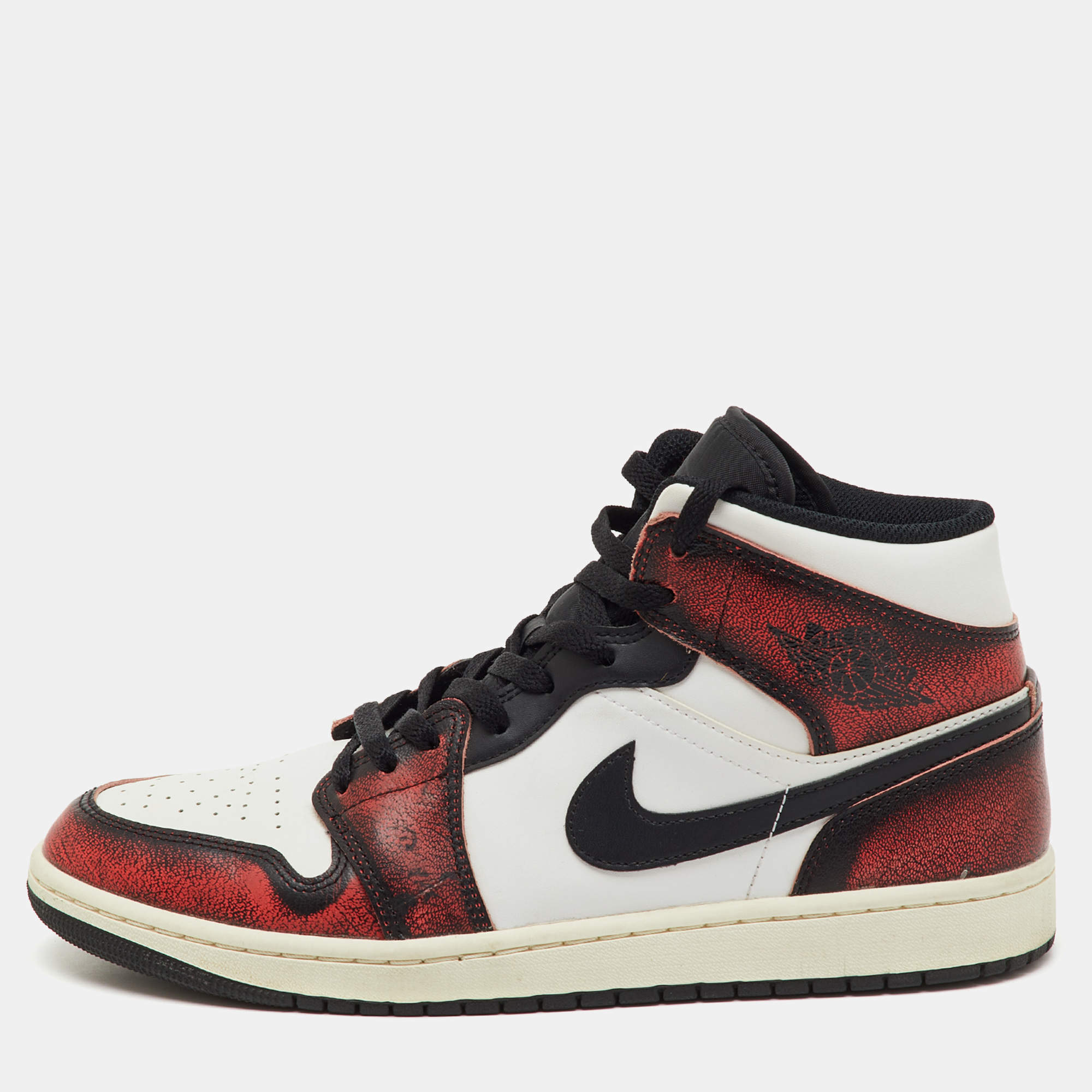 Pre Owned Air Jordans Tricolor Leather Jordan 1 Mid Wear-Away Chicago Sneakers Size 45