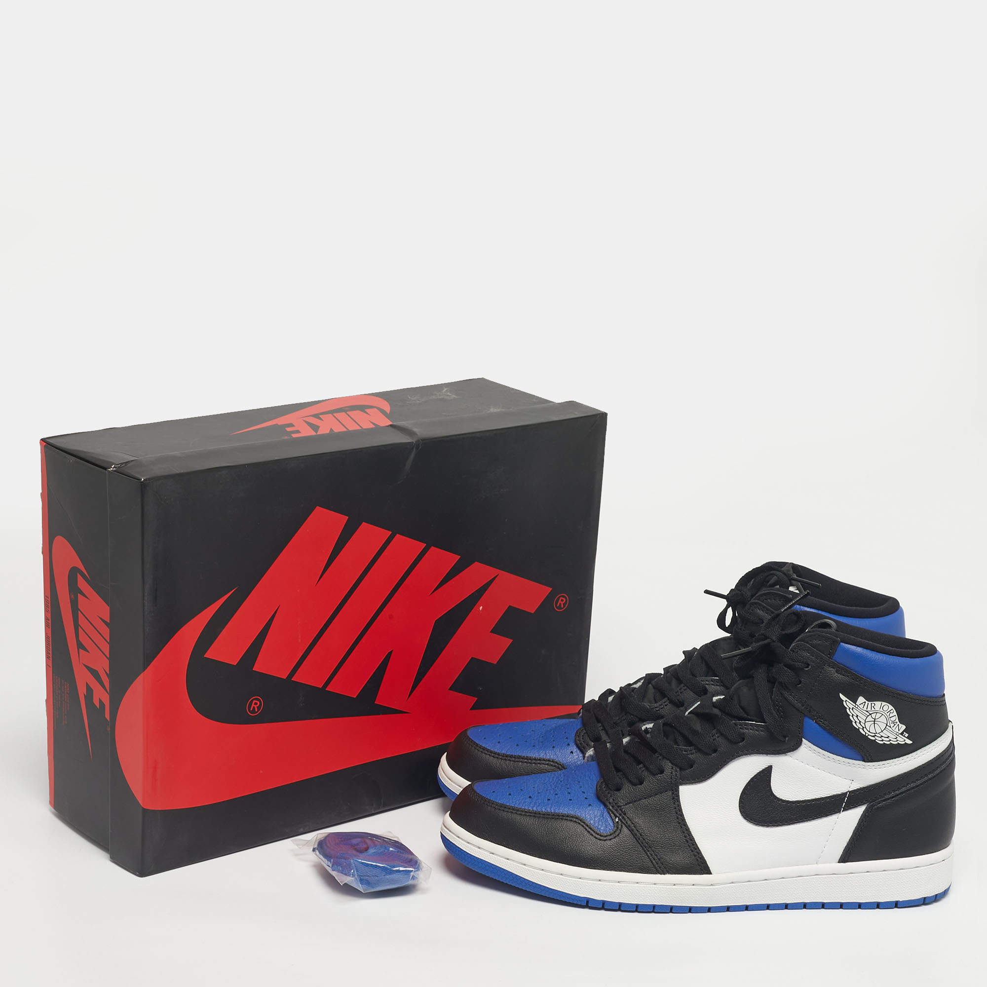 Pre Owned Air Jordans Multicolor Leather Jordan 1 Retro High Royal Toe Sneakers Size 45.5
