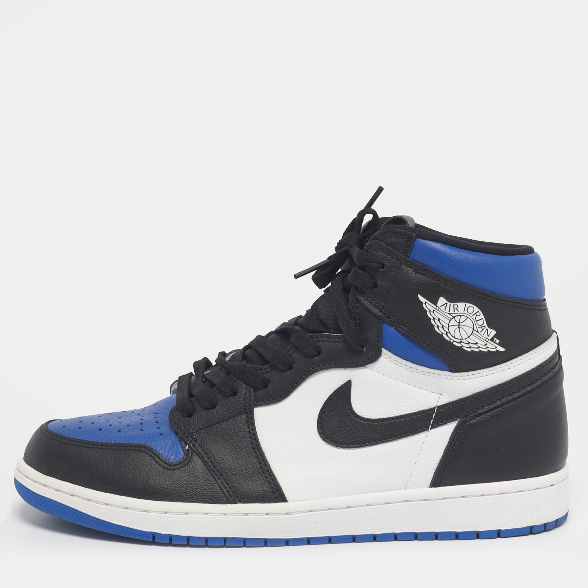 Pre Owned Air Jordans Multicolor Leather Jordan 1 Retro High Royal Toe Sneakers Size 45.5
