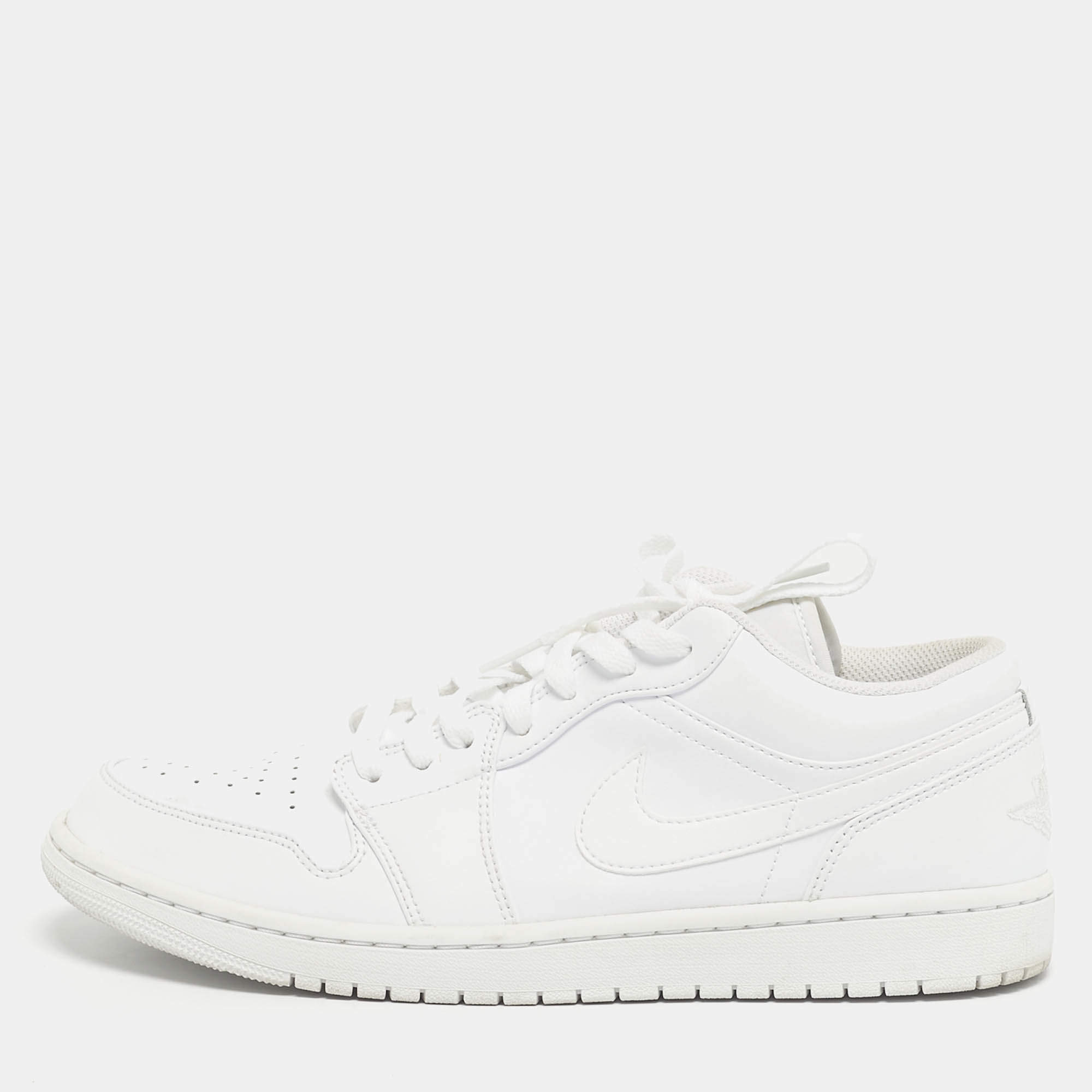Pre Owned Air Jordans White Leather Jordan 1 Low Triple White Sneakers Size 45