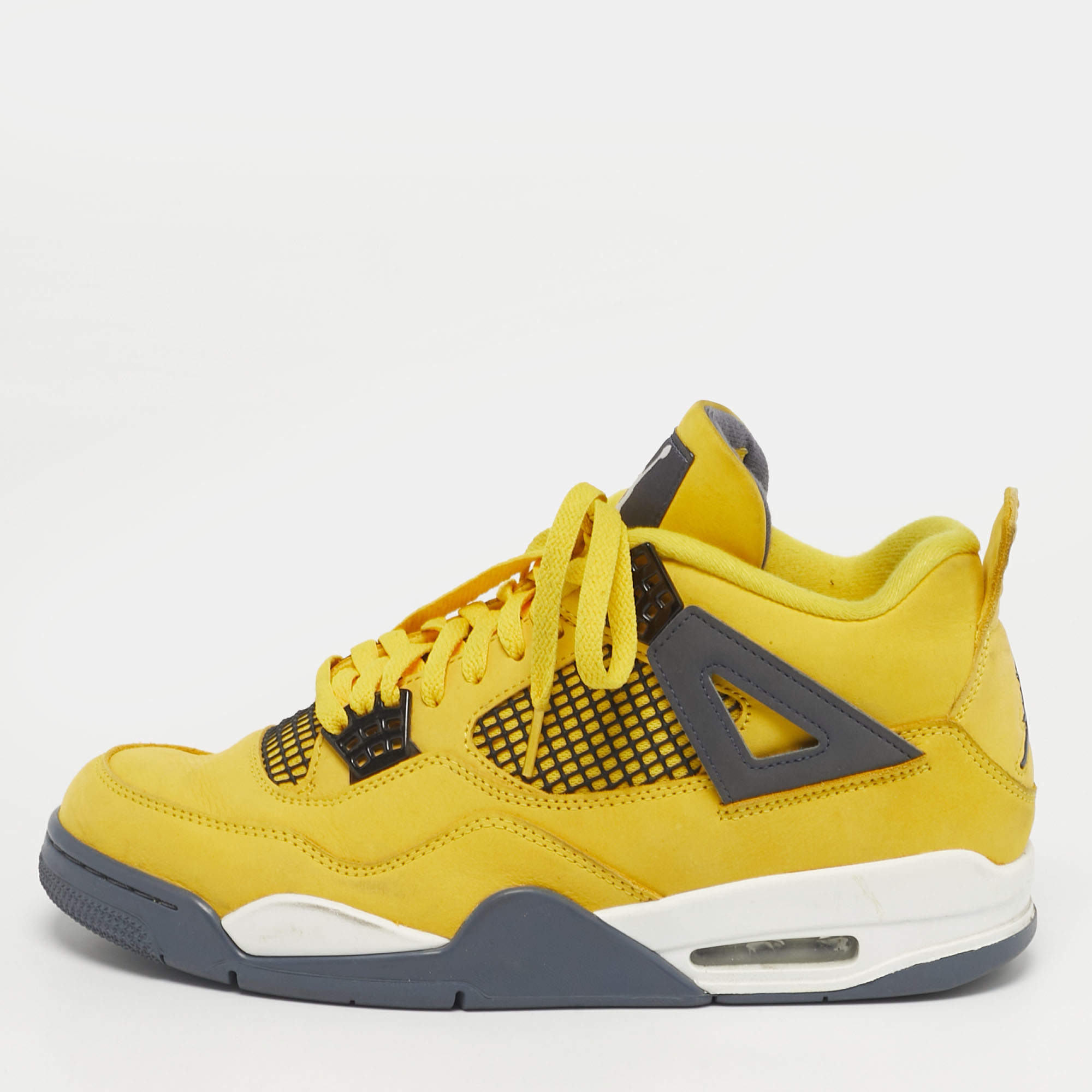 Pre Owned Air Jordans Yellow Nubuck Leather Jordan 4 Retro Lightning Sneakers Size 44