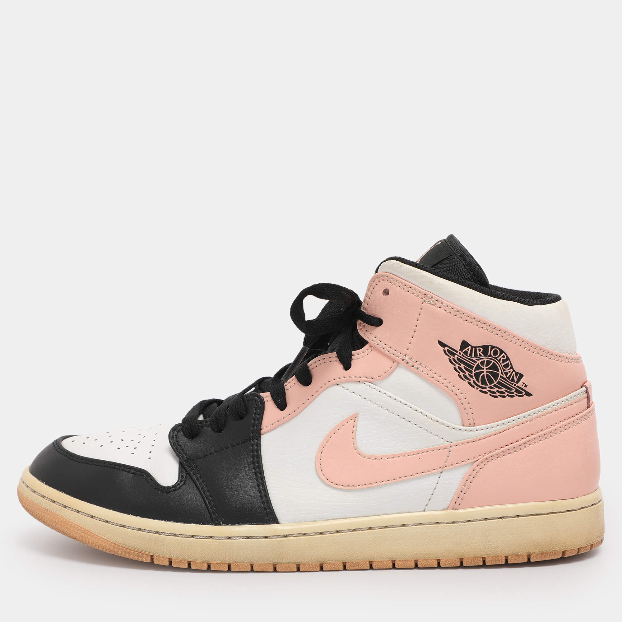 Pre Owned Air Jordans Multicolor Leather Jordan 1 Mid Linen Sneakers Size 45