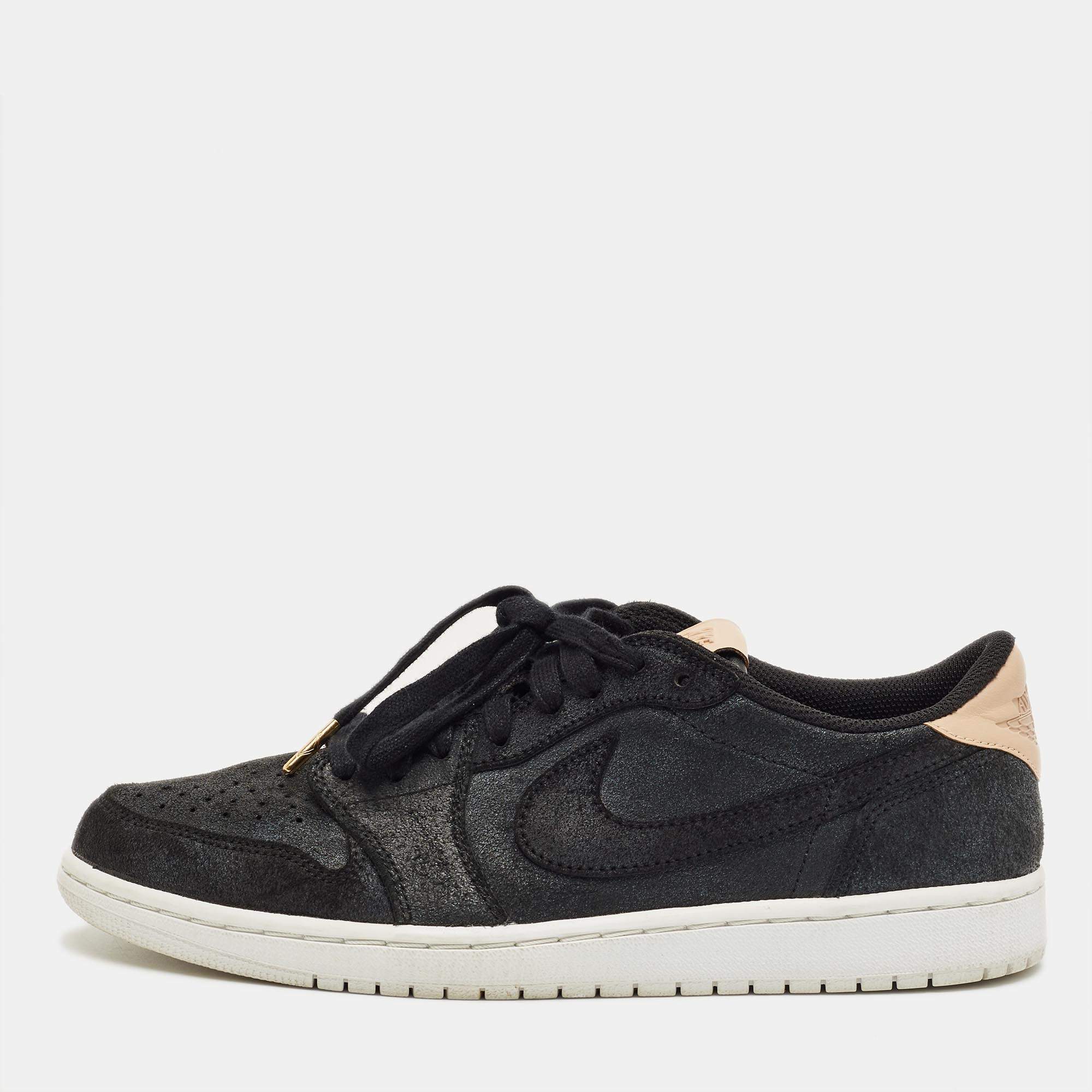 Pre Owned Air Jordans Black Suede Jordan 1 Retro Low OG Black Vachetta Sneakers Size 44.5