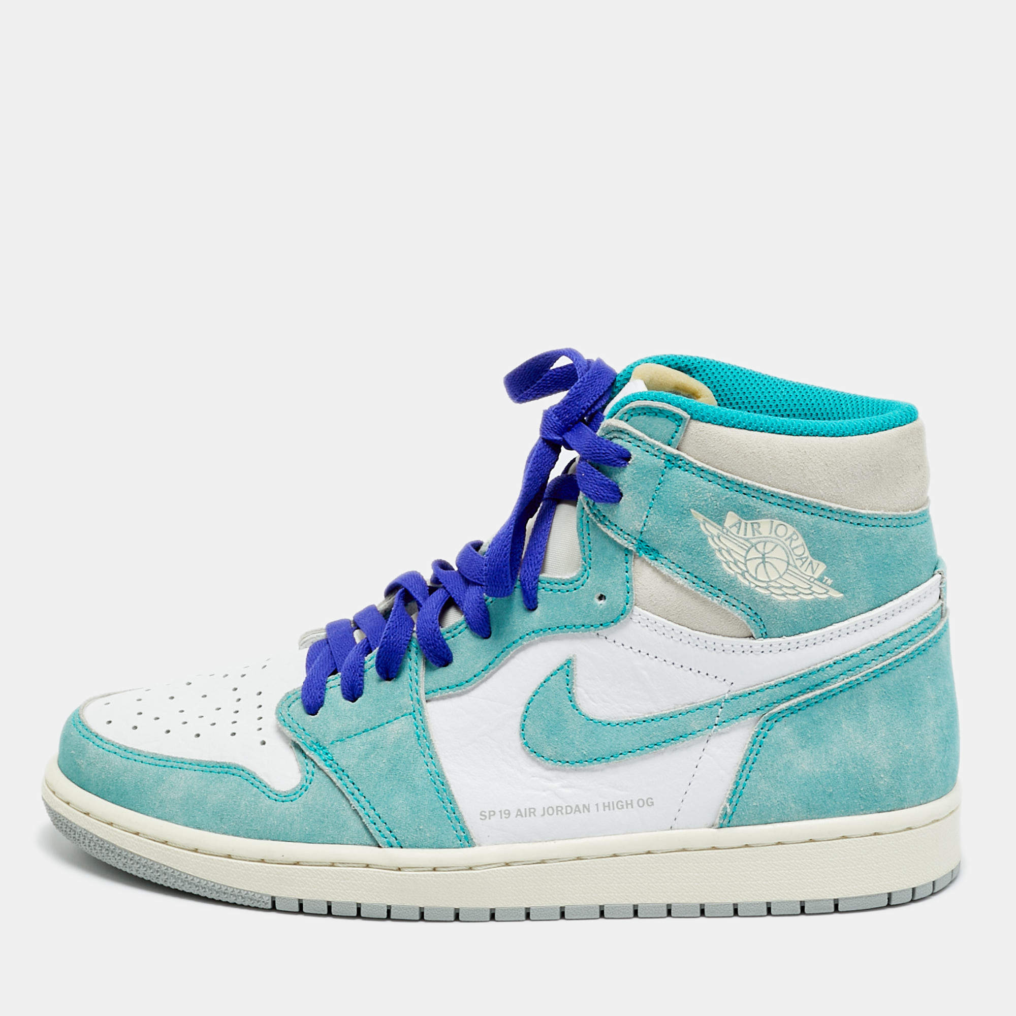 Pre Owned حذاء رياضي اير جوردن جوردن 1 ريترو هاي جلد أخضر/أبيض مقاس 44.5